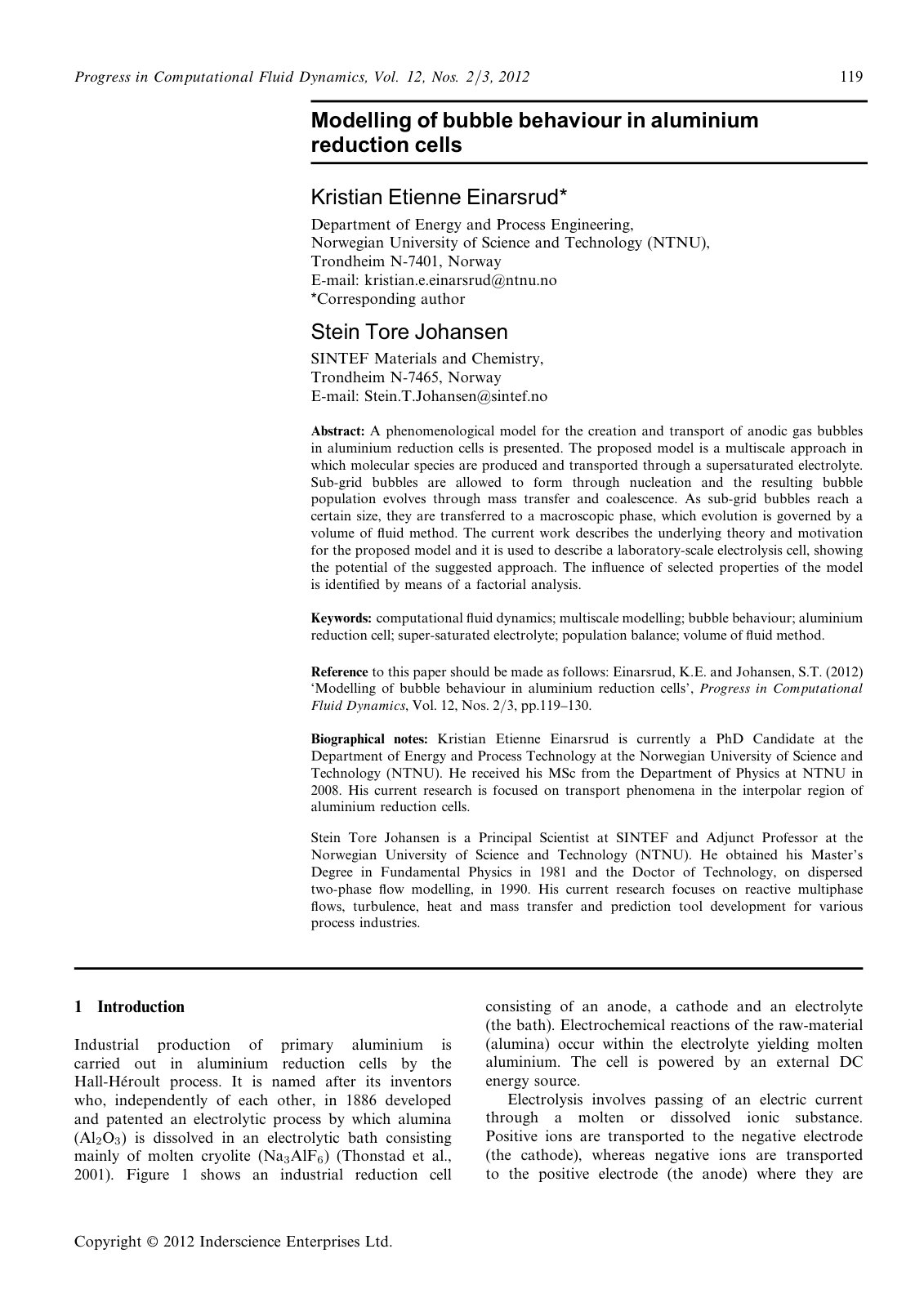 First page of Modelling of bubble behaviour in alumini