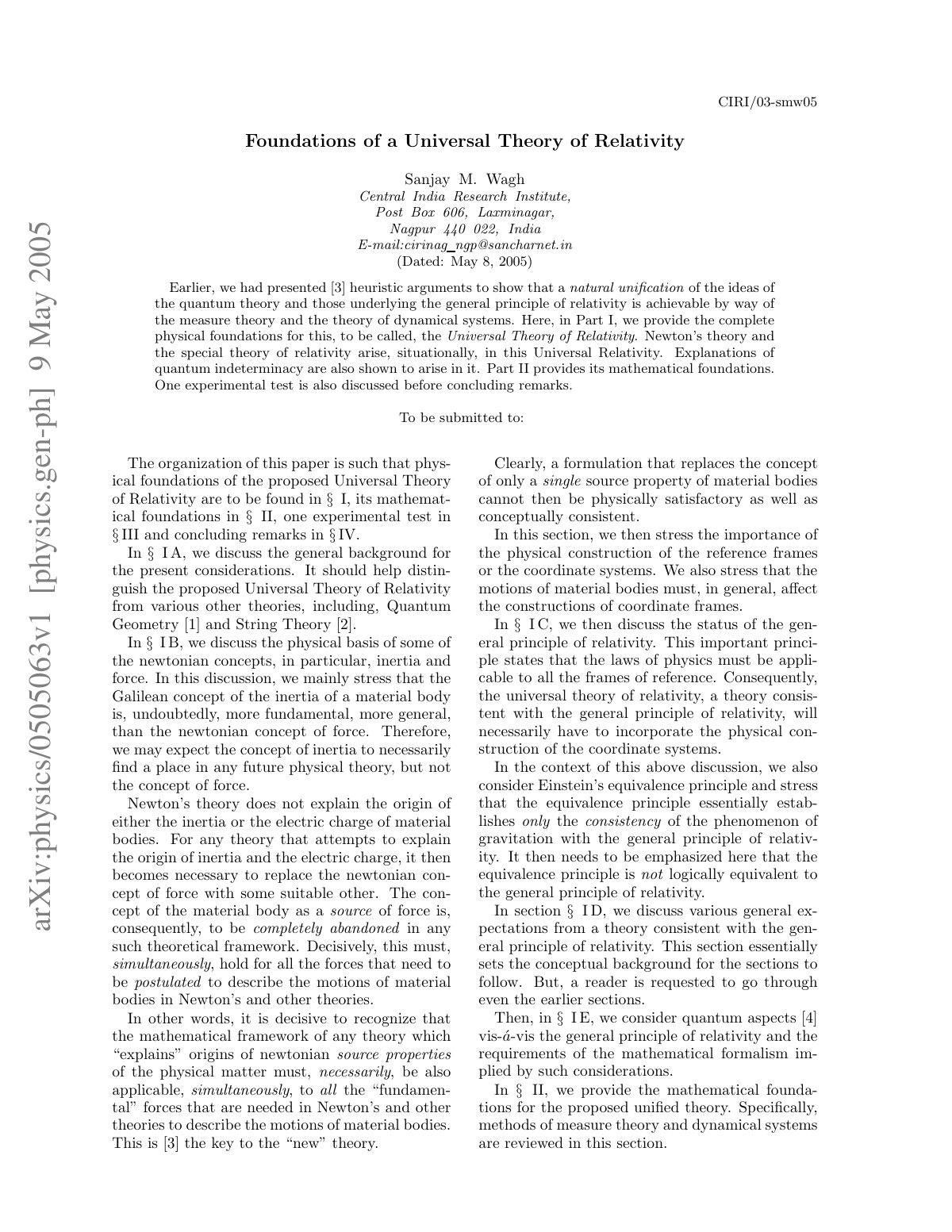 First page of Foundations of a Universal Theory of Rel