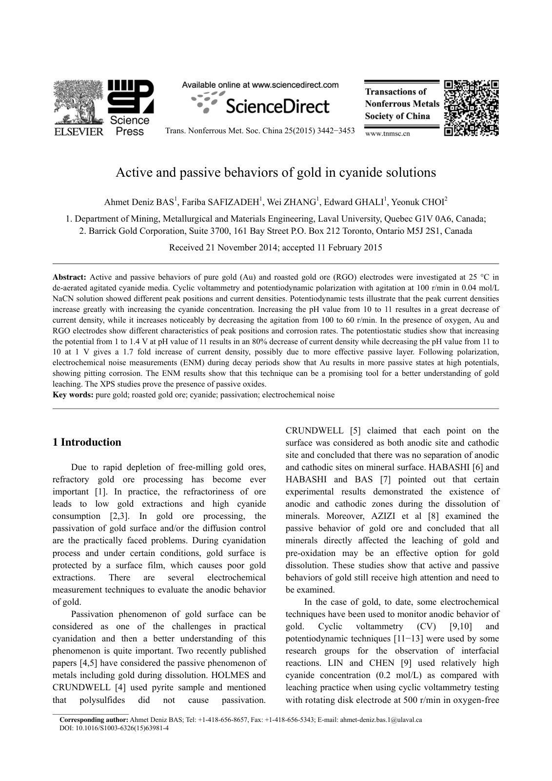 First page of Active and passive behaviours of gold in