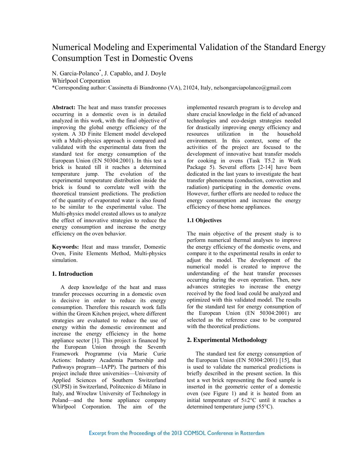 First page of Numerical Modeling and Experimental Vali