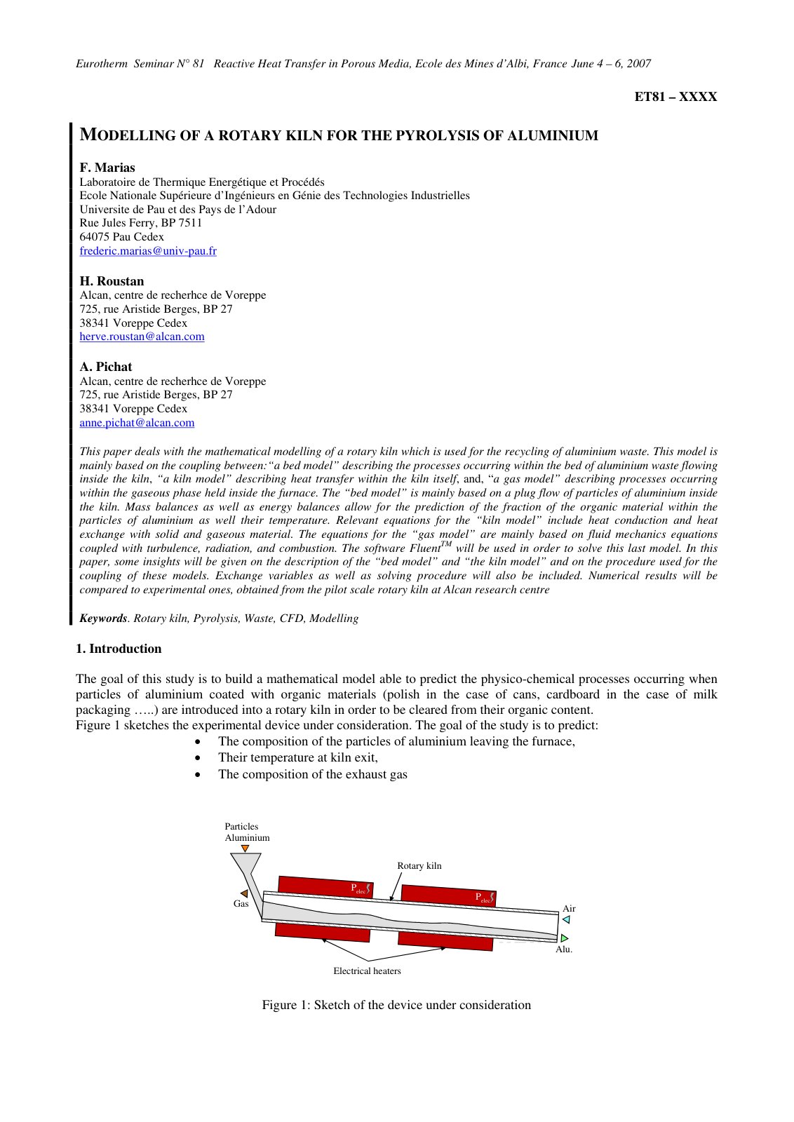 First page of Modelling of a rotary kiln for the pyrol