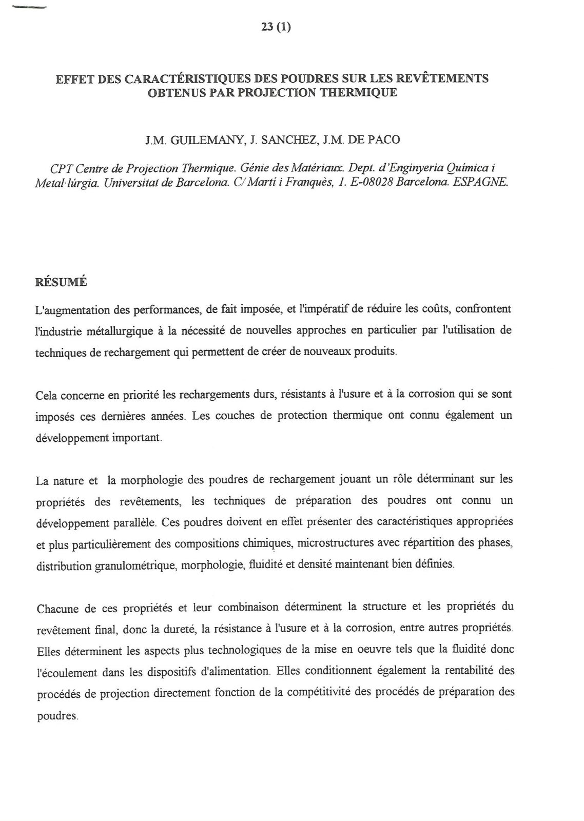 First page of EffectdesCaracteristiquesdesPoudres SOCIETEFMM 1998