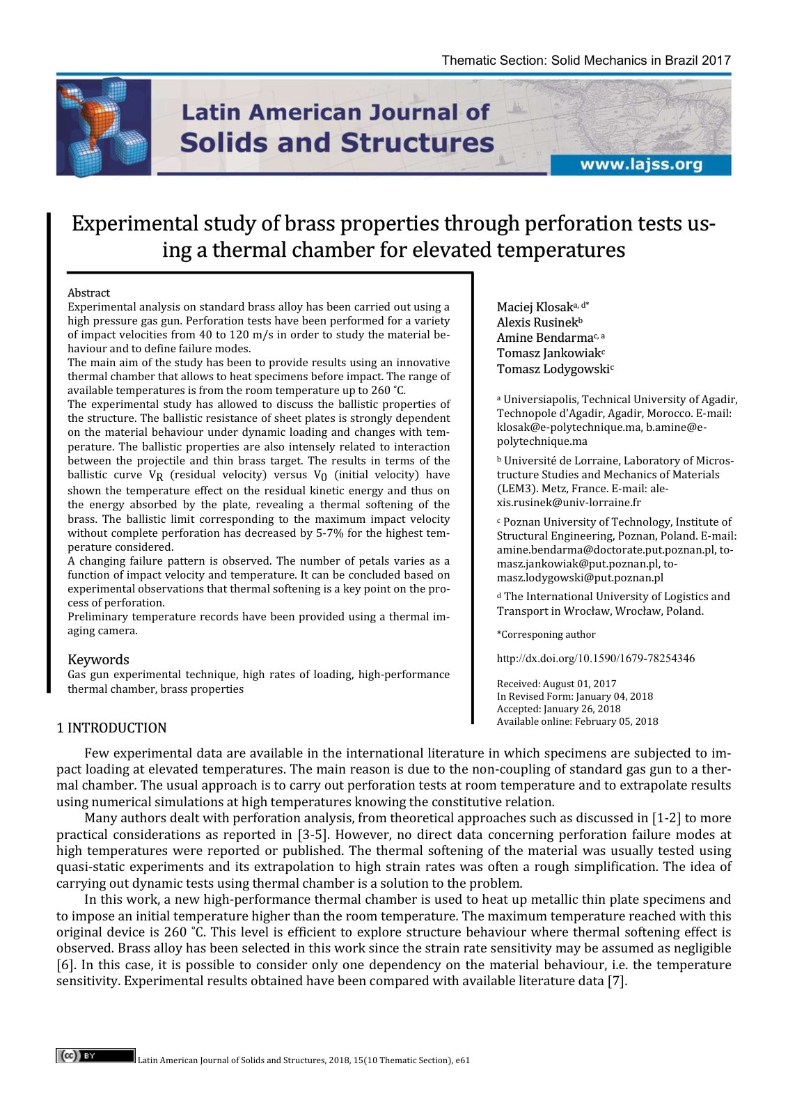 First page of Experimental study of brass properties t