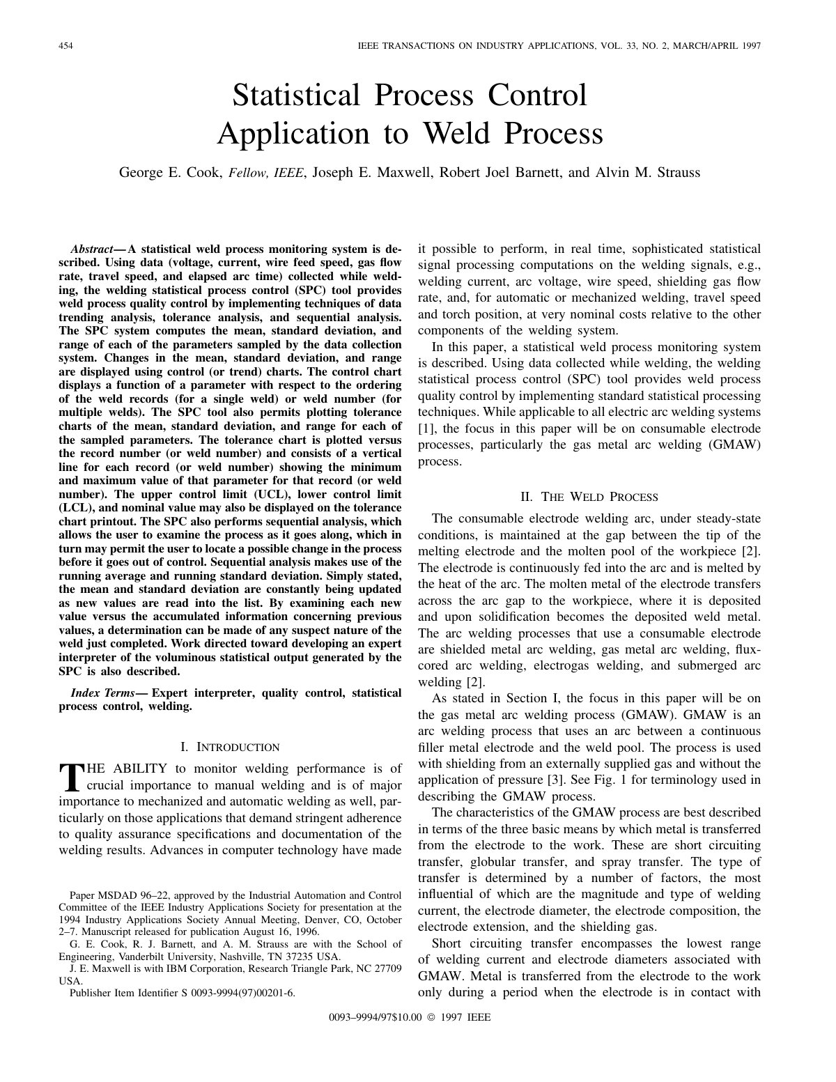 First page of Statistical Process Control Application to Weld Process