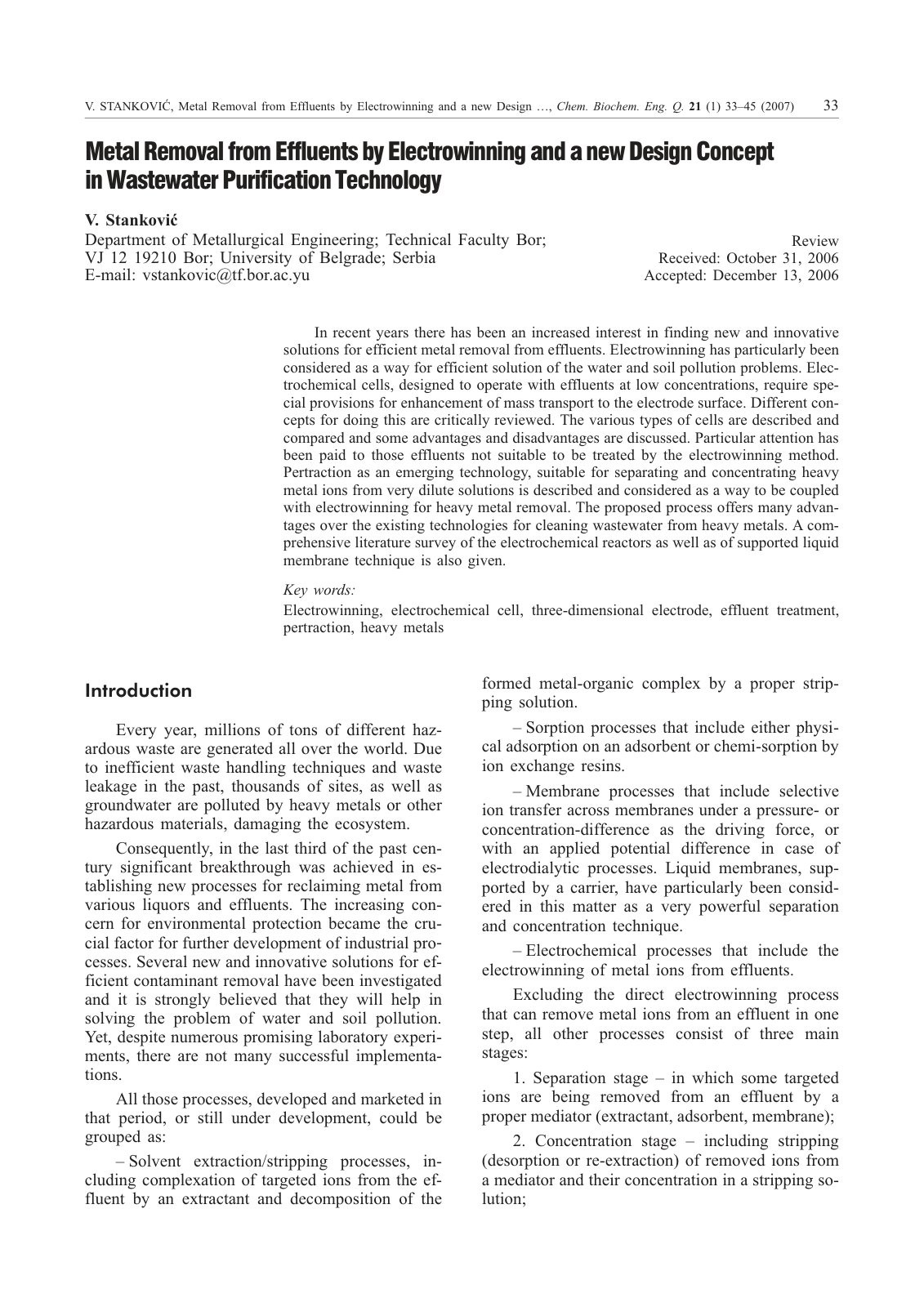 First page of Metal Removal from Effluents by Electrow