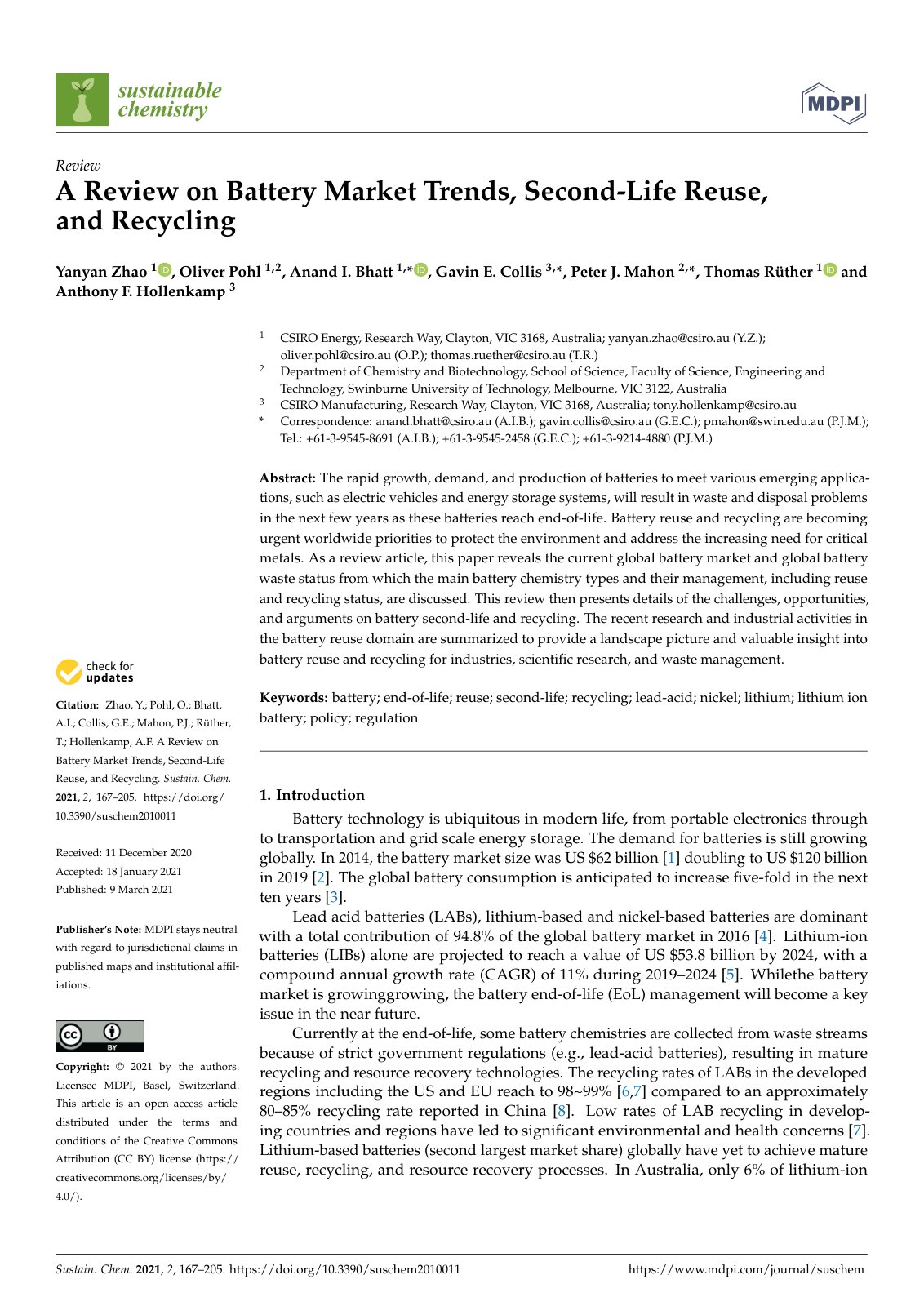 First page of A Review on Battery Market Trends Second