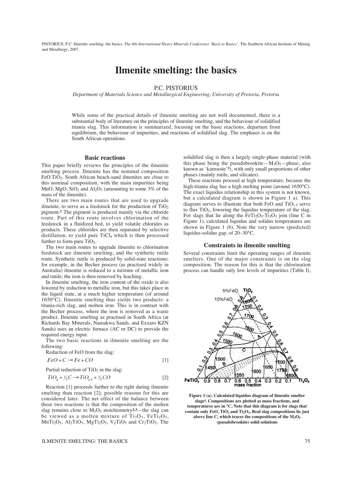 First page of ILMENITE SMELTING: THE BASICS