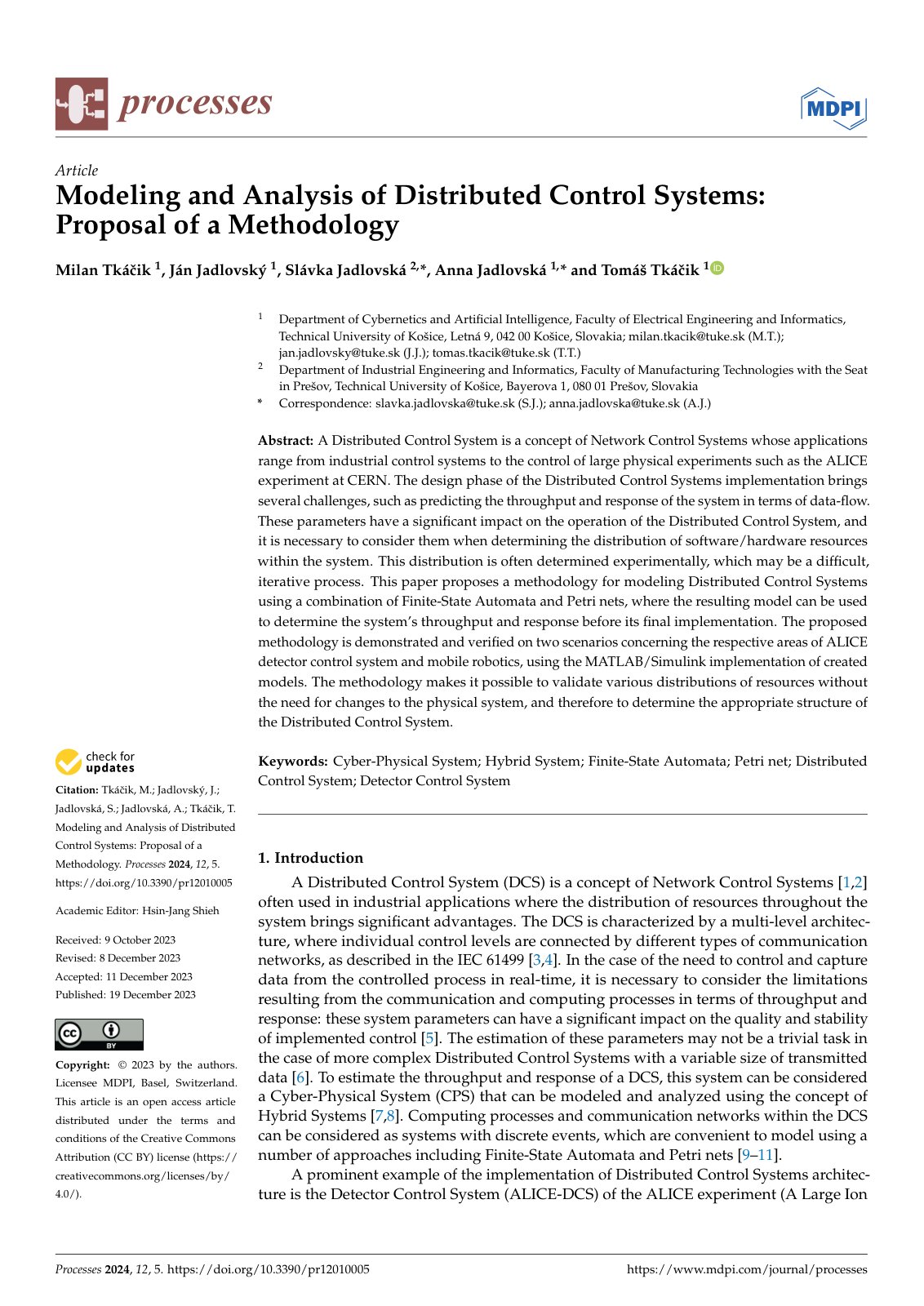 First page of Modeling and Analysis of Distributed Control Systems: Proposal of a Methodology