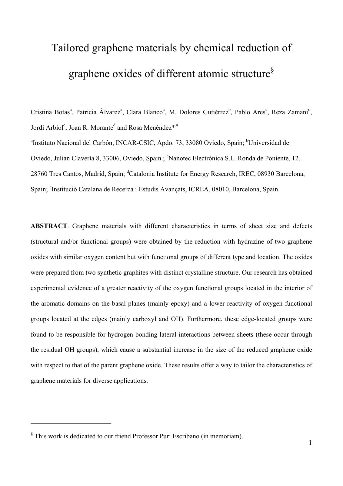 First page of Tailored graphene materials by chemical