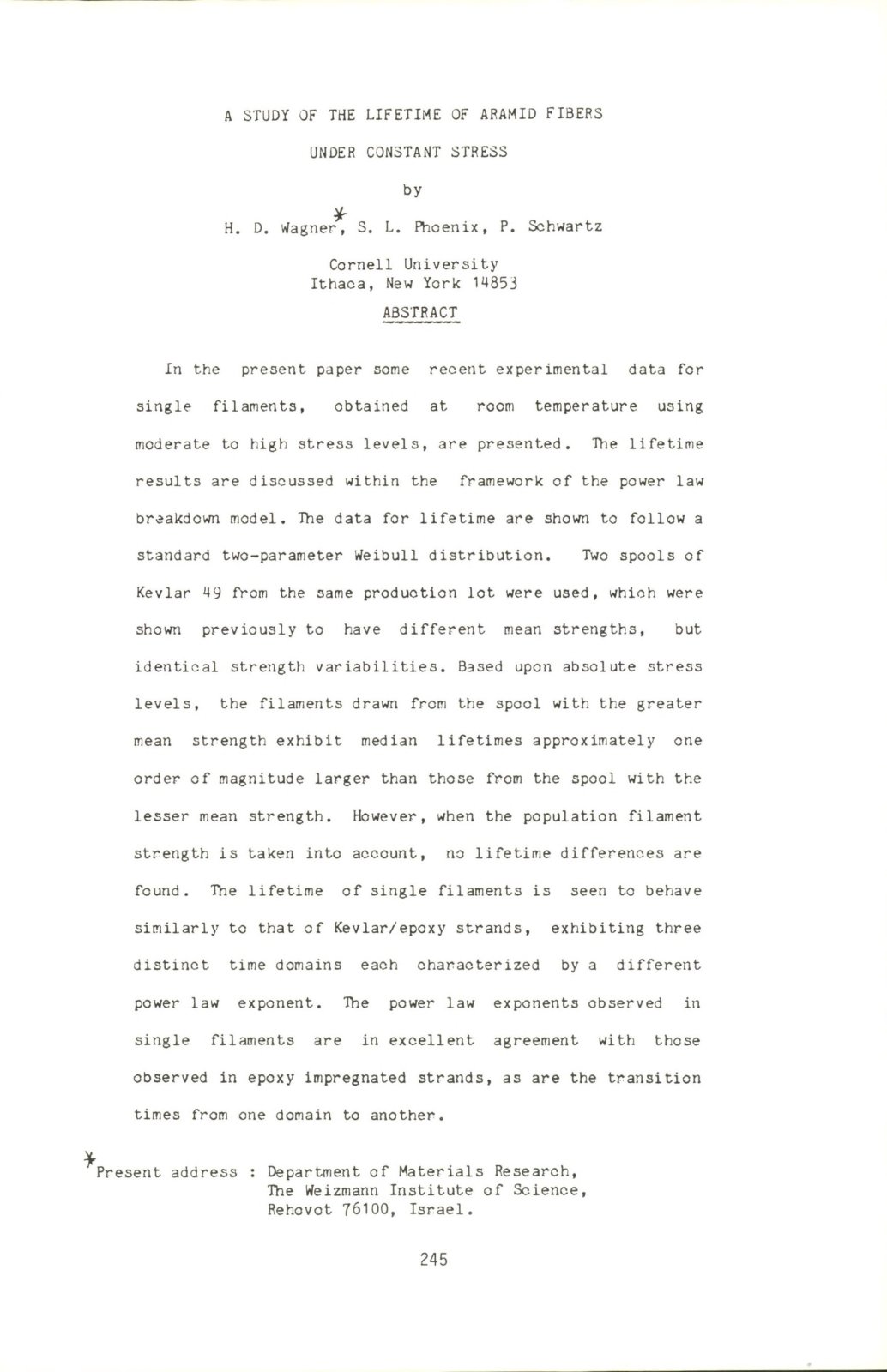 First page of A STUDY OF THE LIFETIME OF ARAMID FIBERS UNDER CONSTANT STRESS