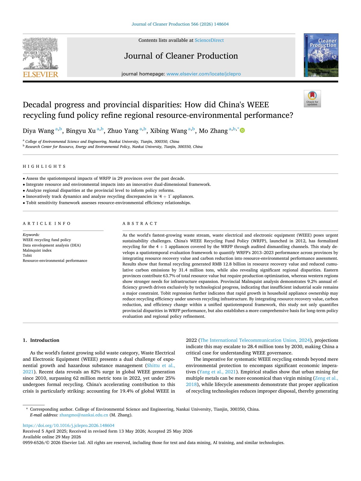 First page of Decadal progress and provincial disparities  How did China 2026 Journal of C