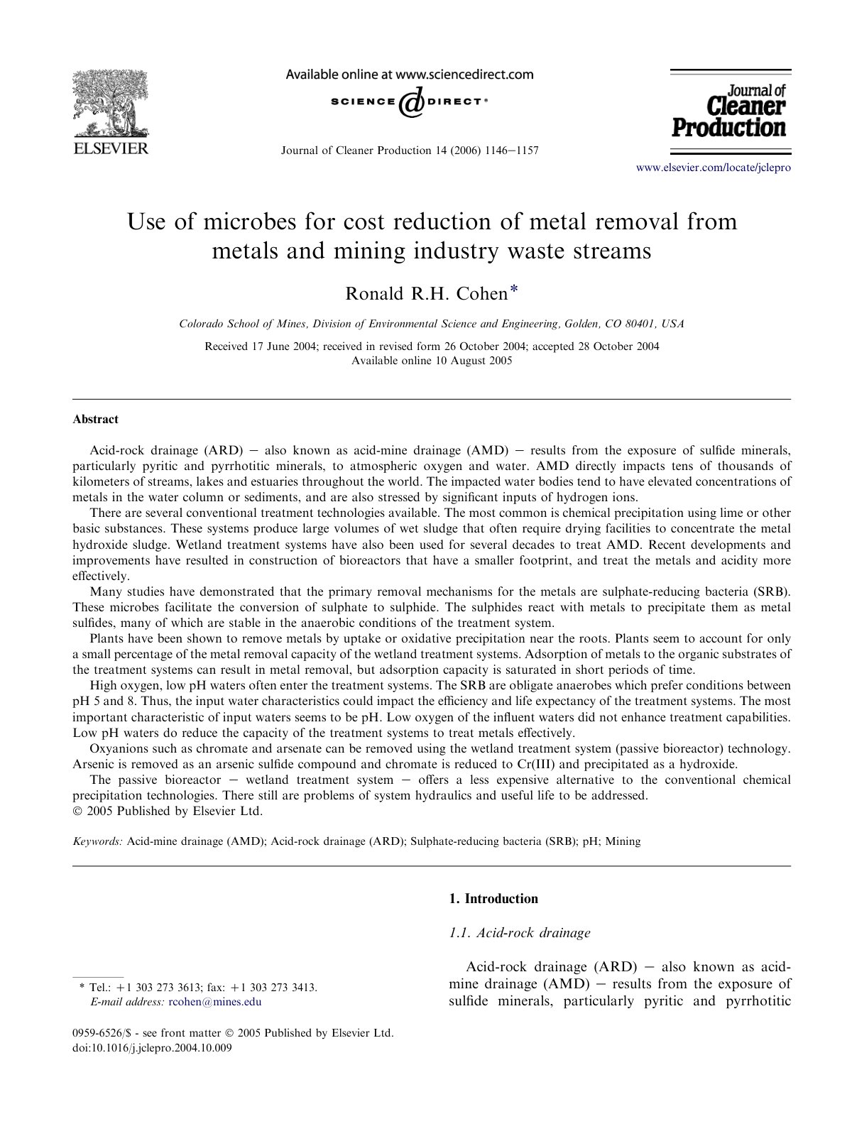 First page of Use of microbes for cost reduction of me