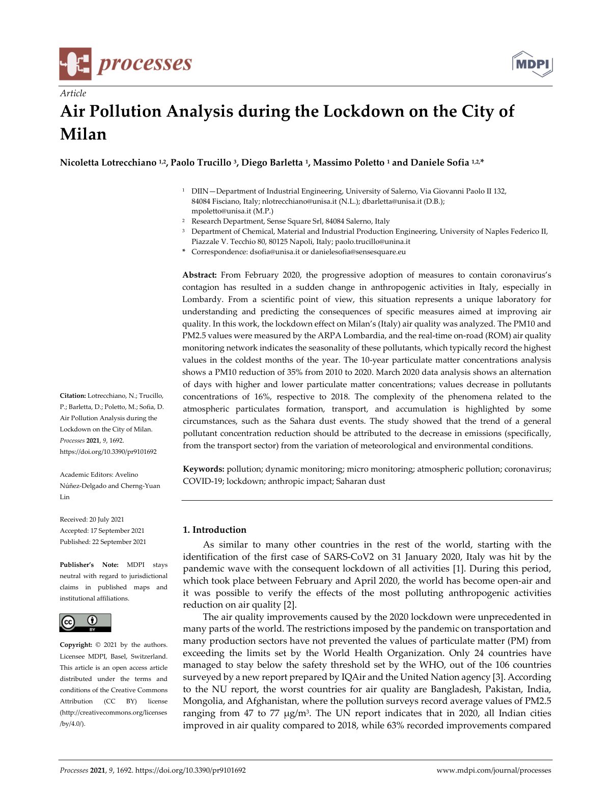 First page of Air Pollution Analysis during the Lockdo