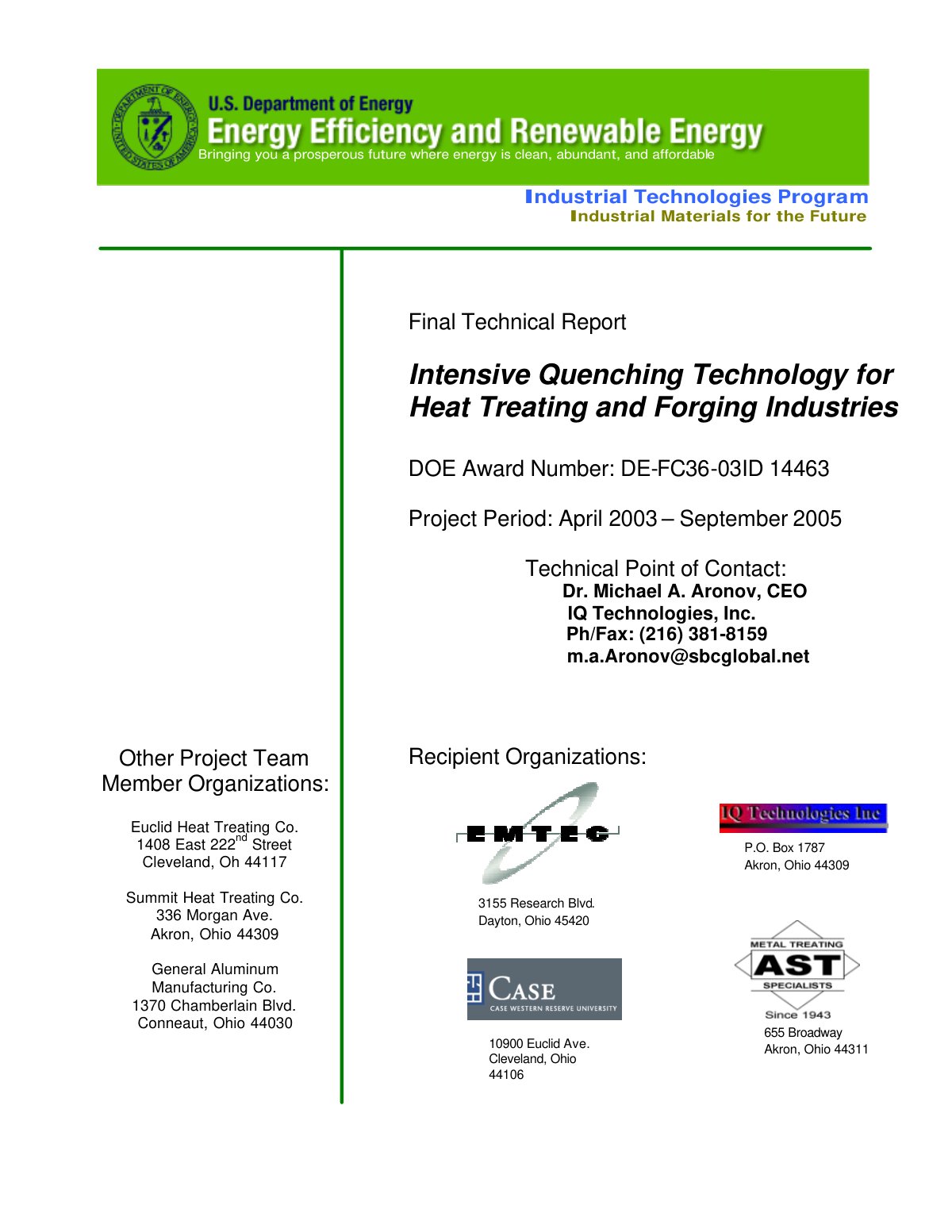 First page of Intensive Quenching Technology for Heat Treating and Forging Industries