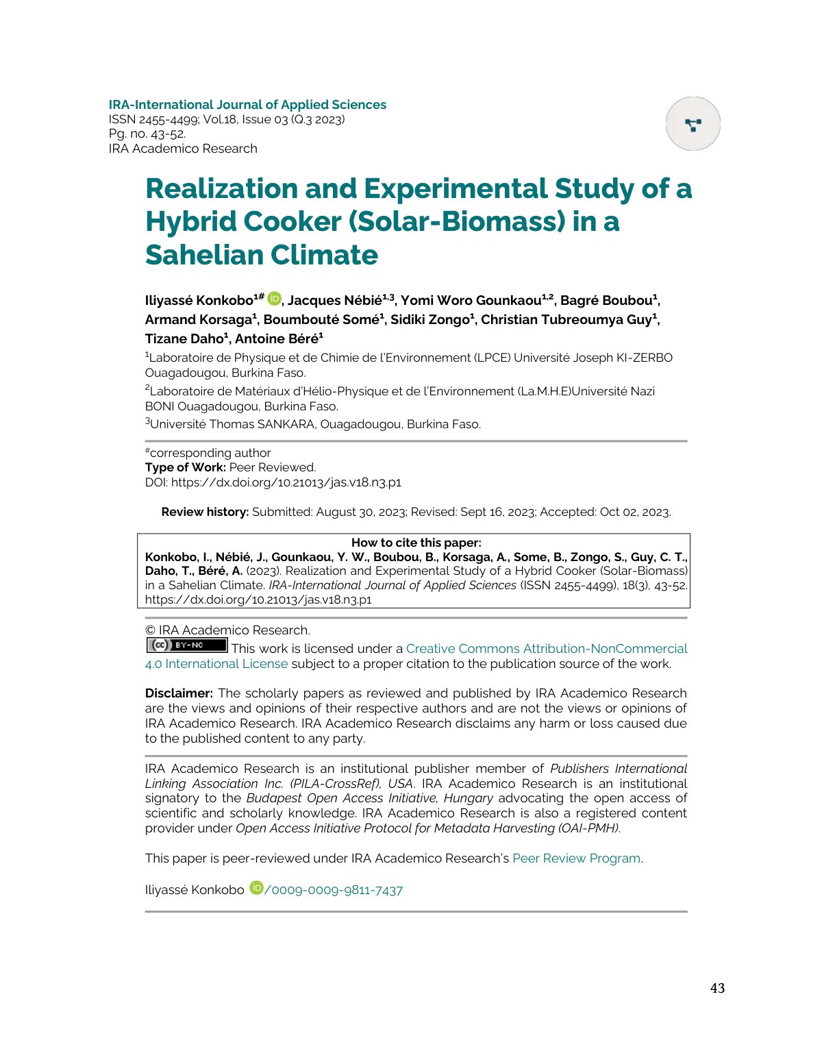 First page of Realization and Experimental Study of a