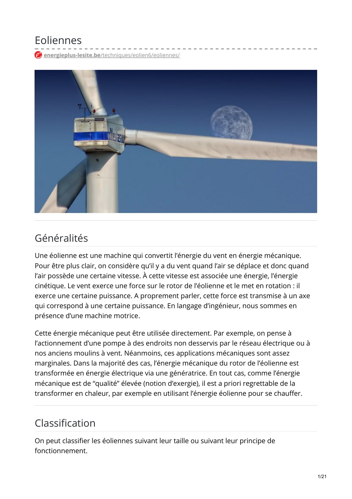 First page of Eoliennes