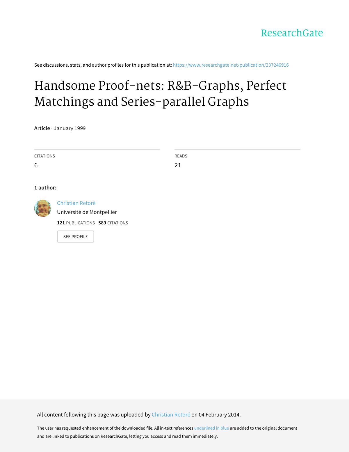 First page of Handsome proof nets R and B graphs perfe