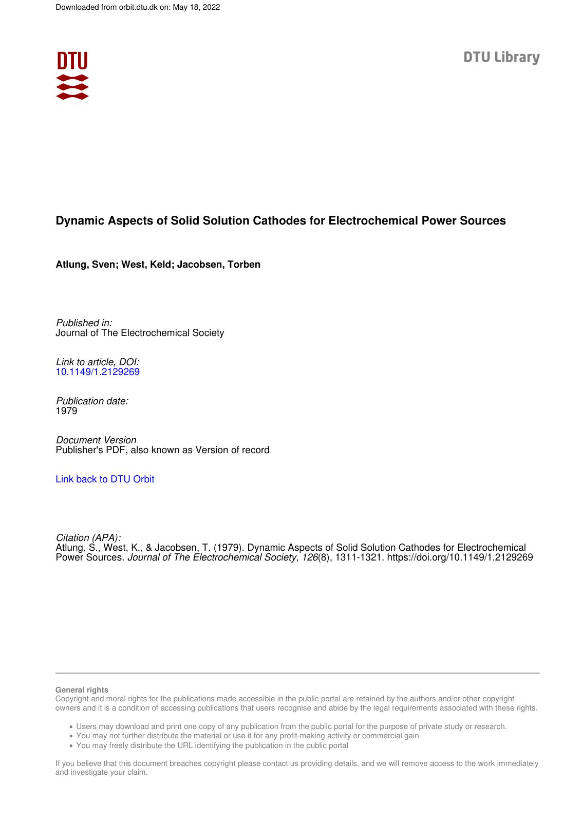 First page of Dynamic Aspects of Solid Solution Cathod