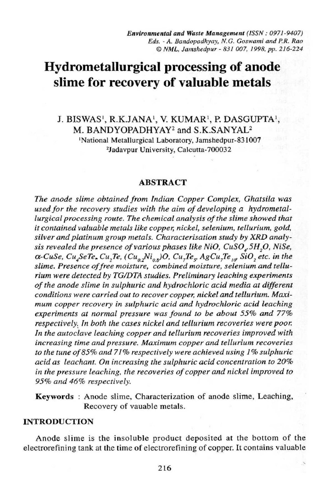 First page of Hydrometallurgical processing of anode s