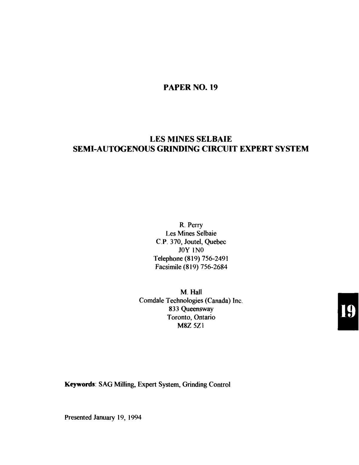 First page of Semi-Autogenous Grinding Circuit Expert System