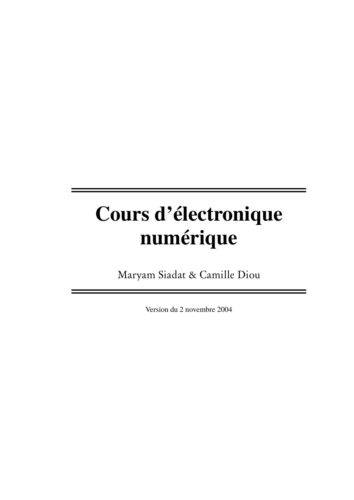 First page of Cours d’électronique numérique