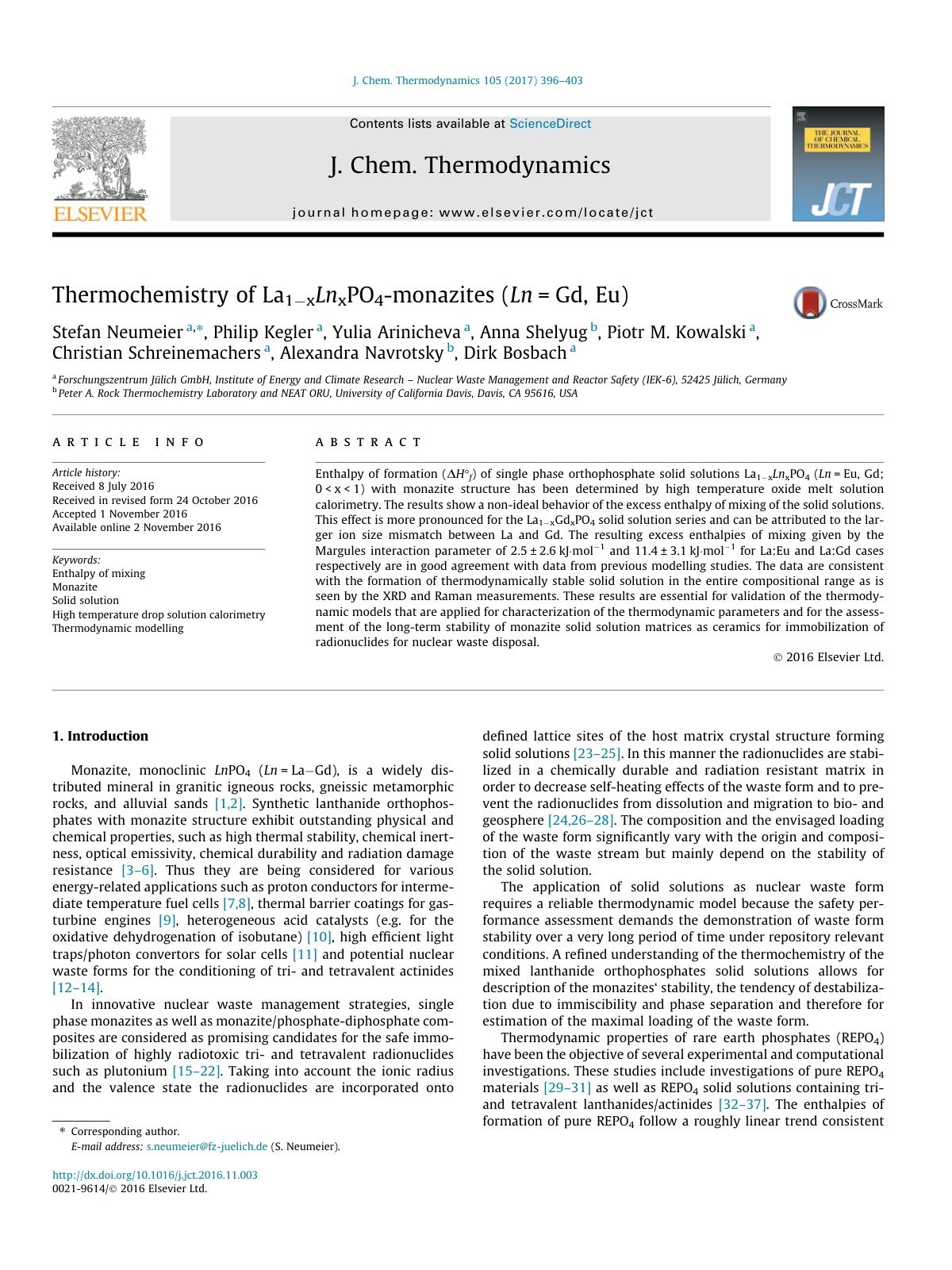 First page of Thermochemistry of La1 xLnxPO4 monazites