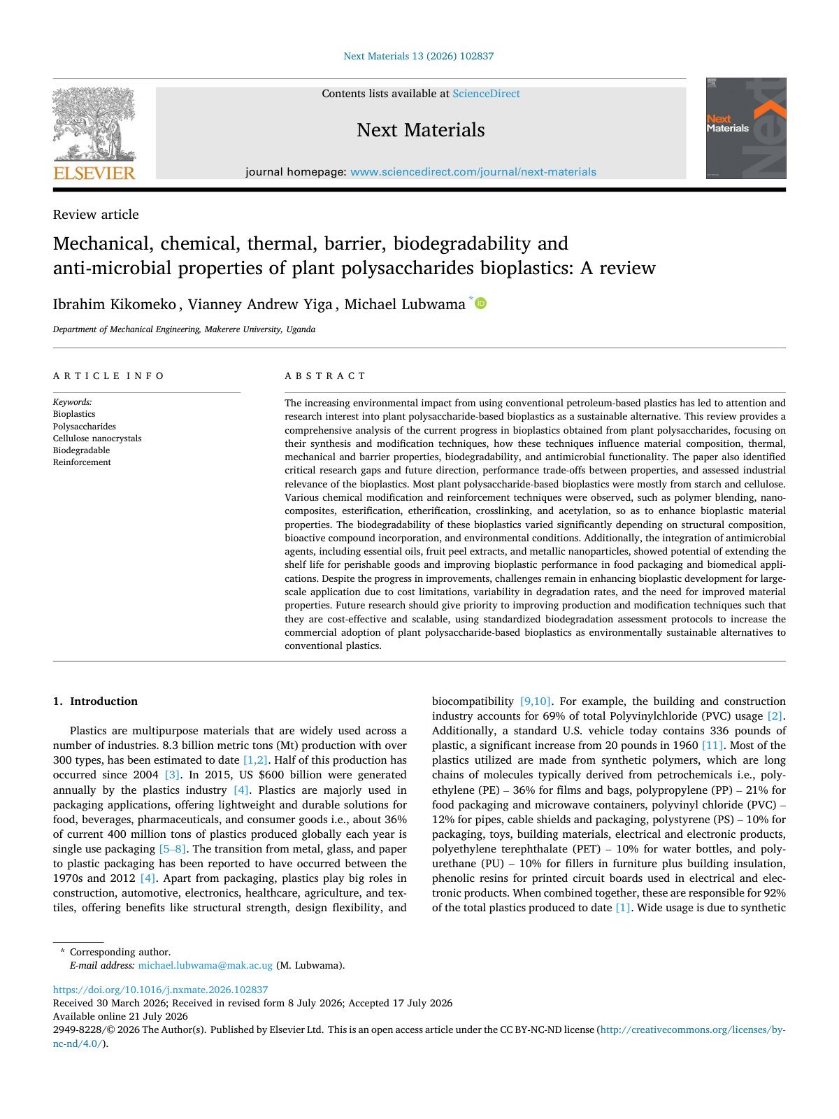 First page of Mechanical  chemical  thermal  barrier  biodegradability and ant 2026 Next M