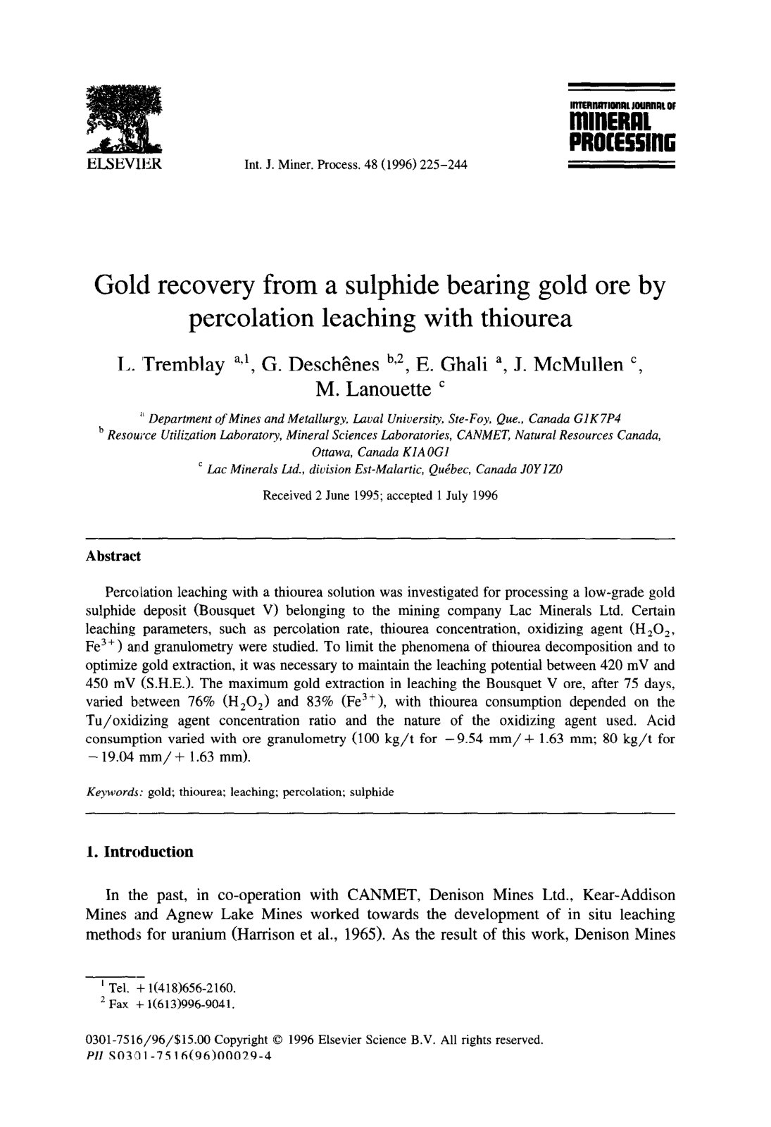 First page of Gold recovery from a sulphide bearing go