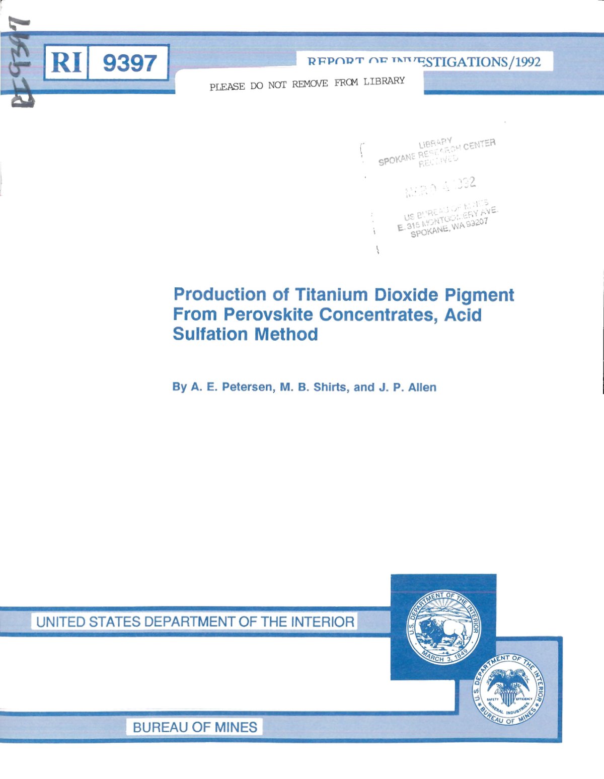 First page of Production of Titanium Dioxide Pigment From Perovskite Concentrates, Acid Sulfation Method 