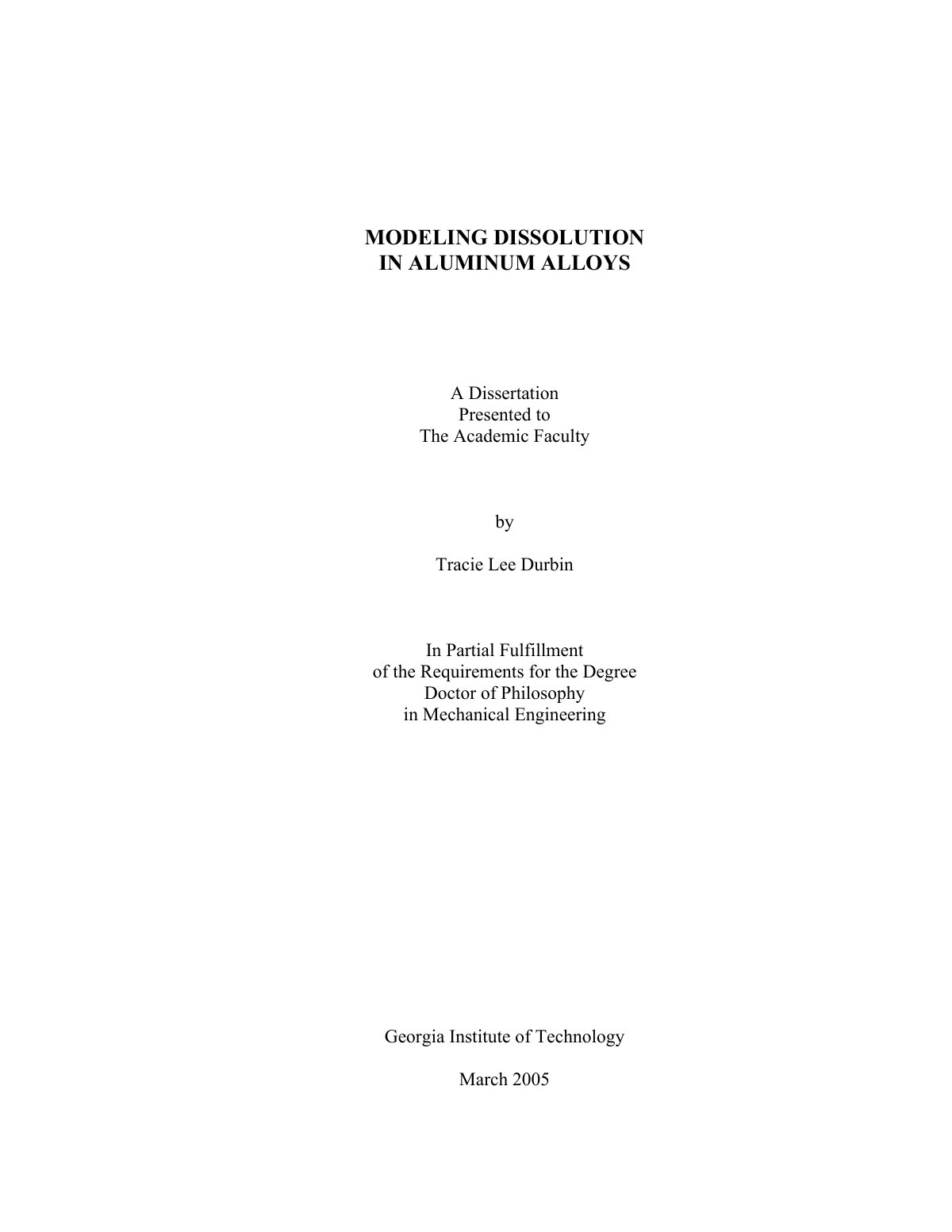 First page of Modeling Dissolution in Aluminum Alloys