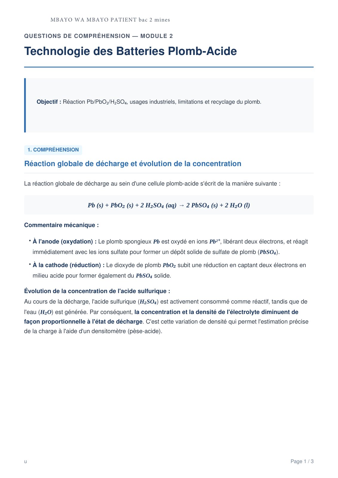 First page of TP de technologie de batterie  (1)