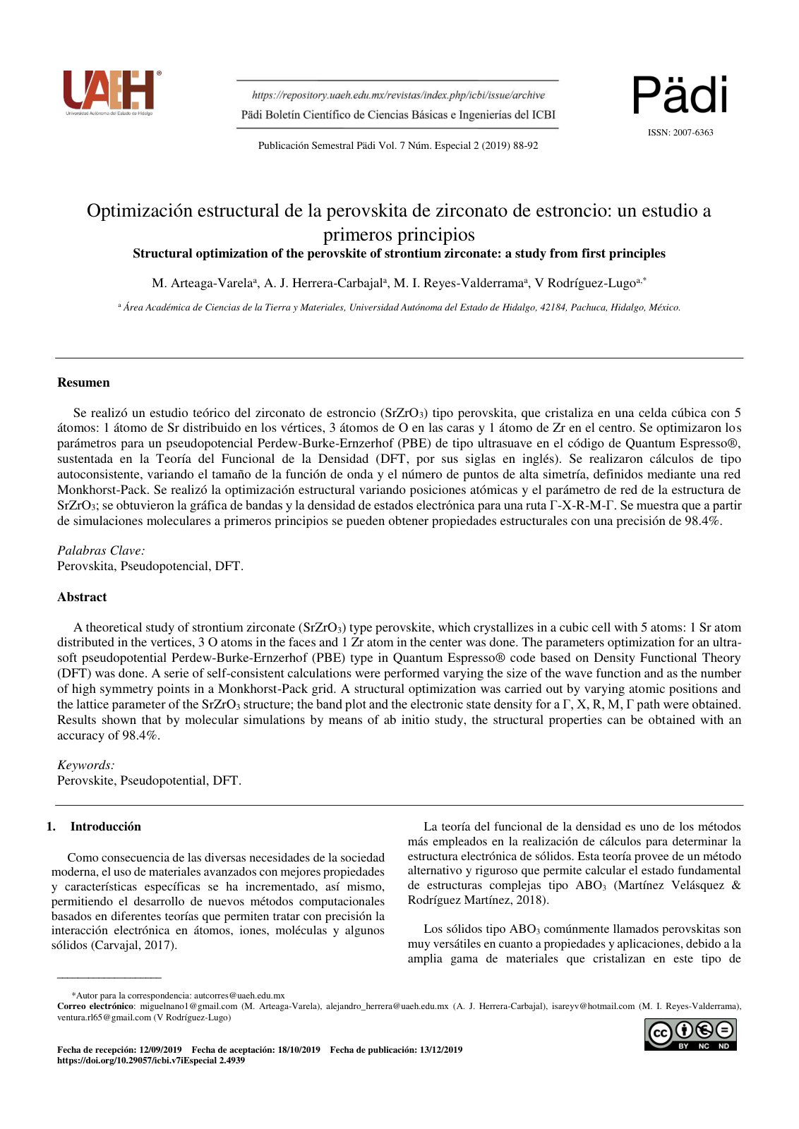 First page of Optimizacion estructural de la Perovskit