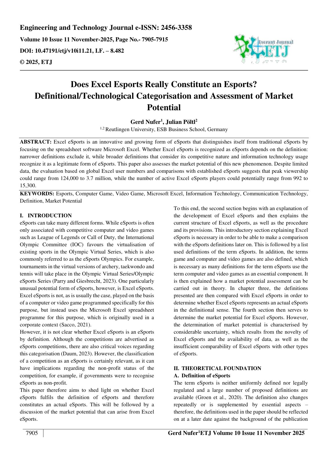 First page of Does Excel Esports Really Constitute an Esports? Definitional/Technological Categorisation and Assessment of Market Potential