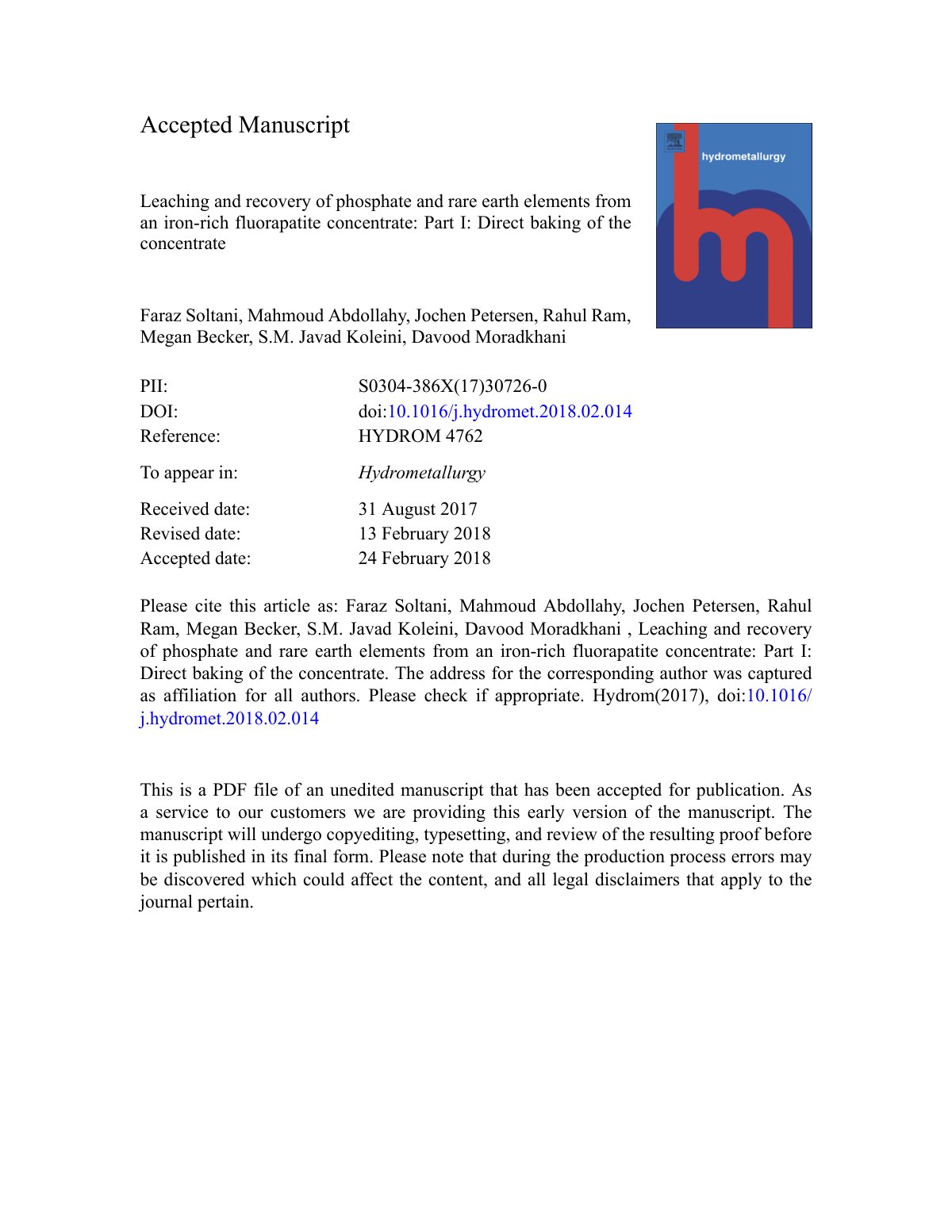 First page of Leaching and recovery of phosphate and r