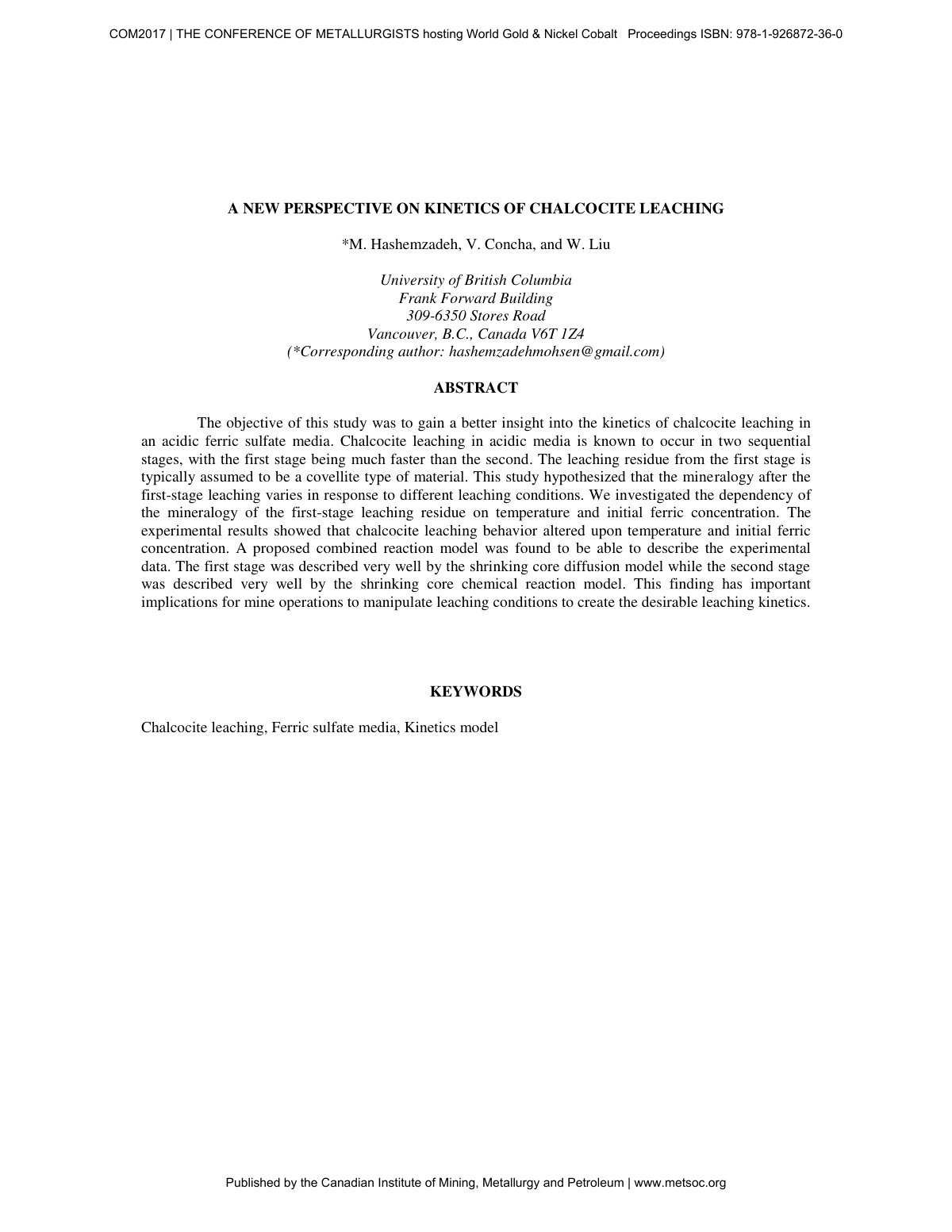 First page of A NEW PERSPECTIVE ON KINETICS OF CHALCOCITE LEACHING