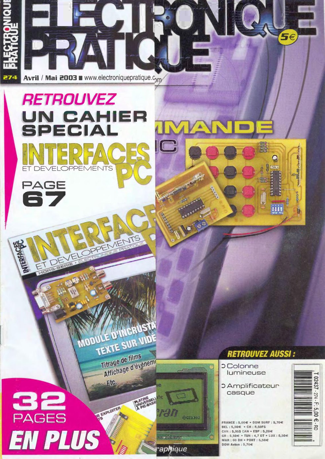 First page of Electronique Pratique 274 Avril Mai 2003.CV01 Interfaces