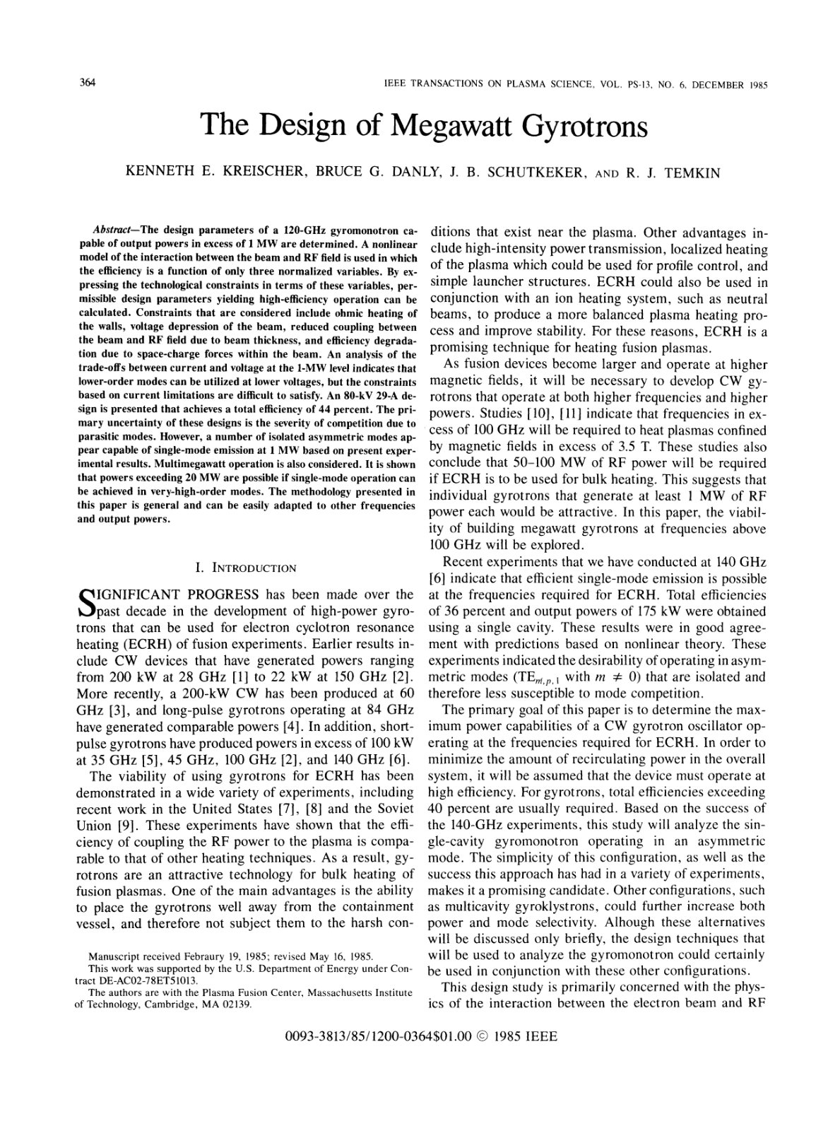 First page of The Design of Megawatt Gyrotrons