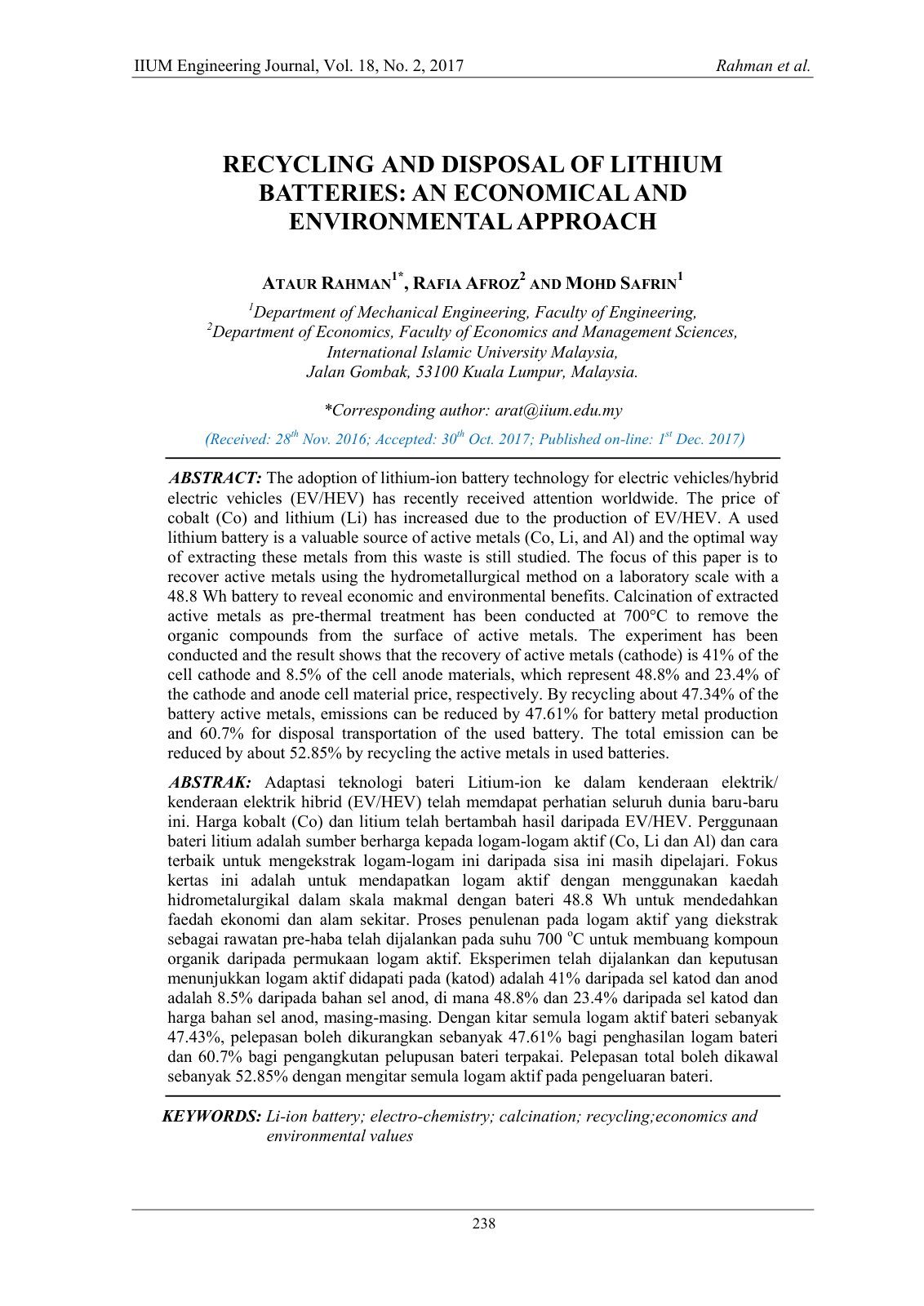 First page of Recycling and Disposal of Lithium Batter