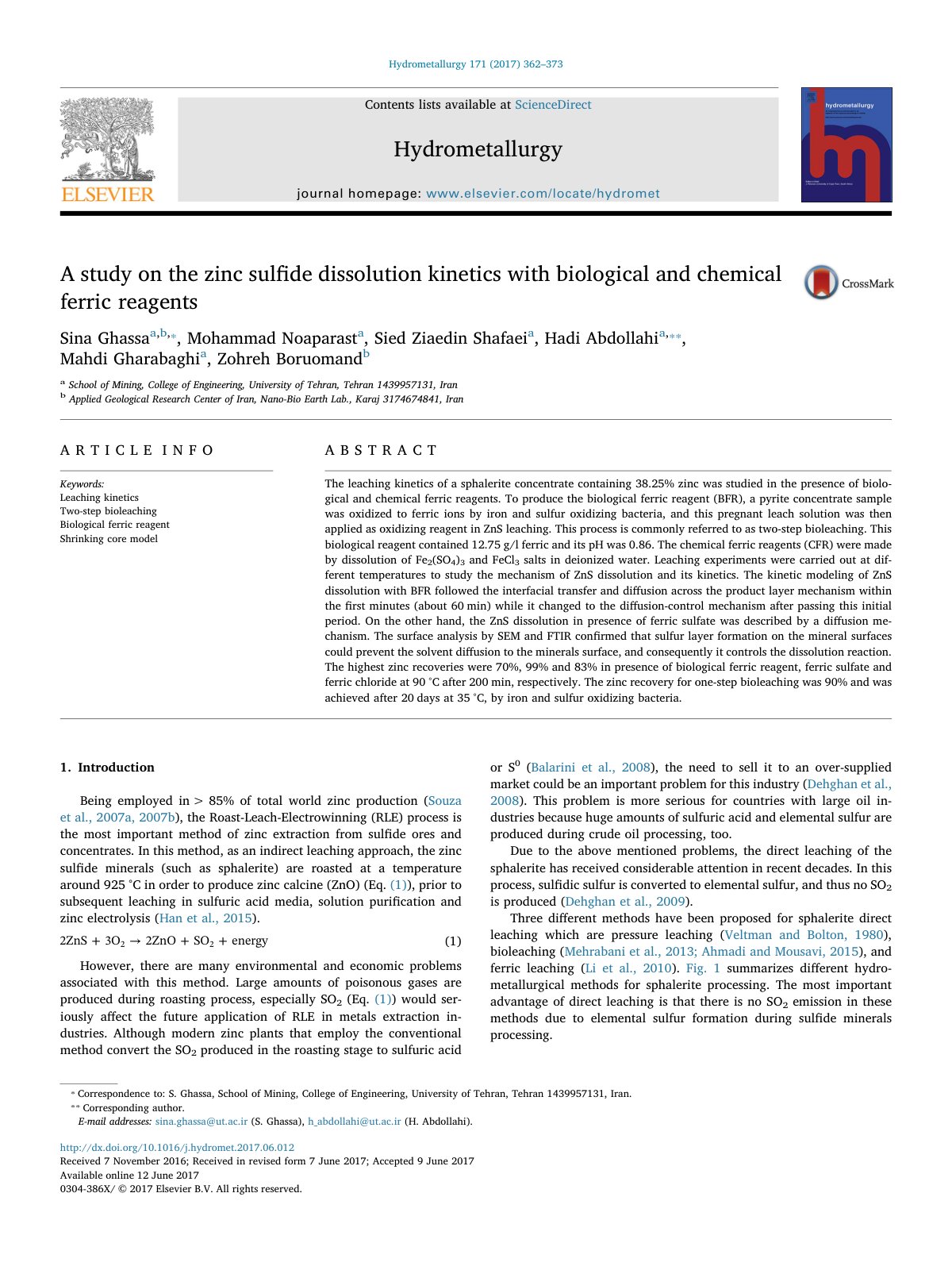 First page of A study on the zinc sulfide dissolution