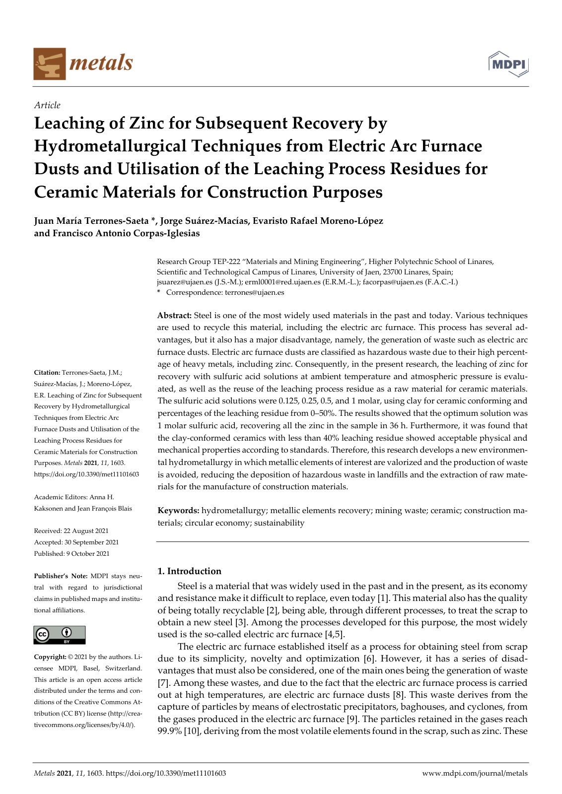 First page of Leaching of Zinc for Subsequent Recovery