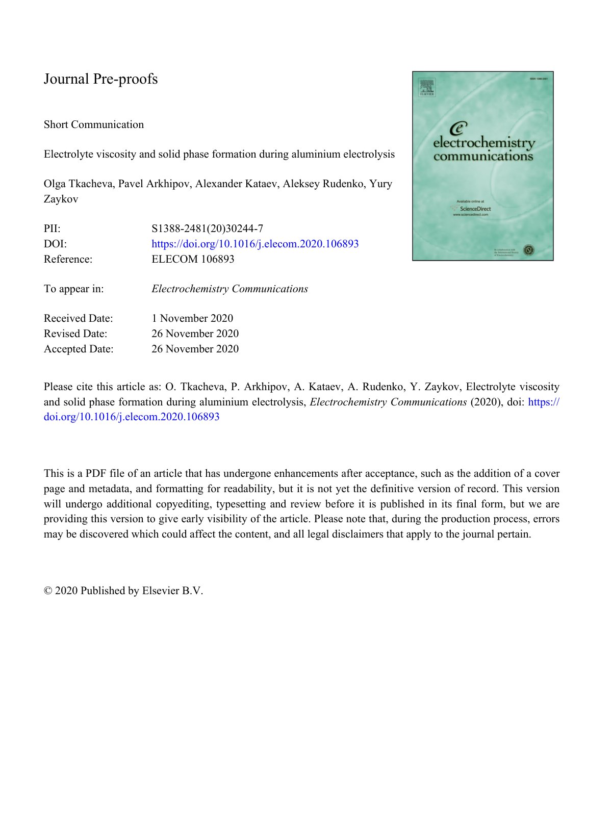 First page of Electrolyte viscosity and solid phase fo