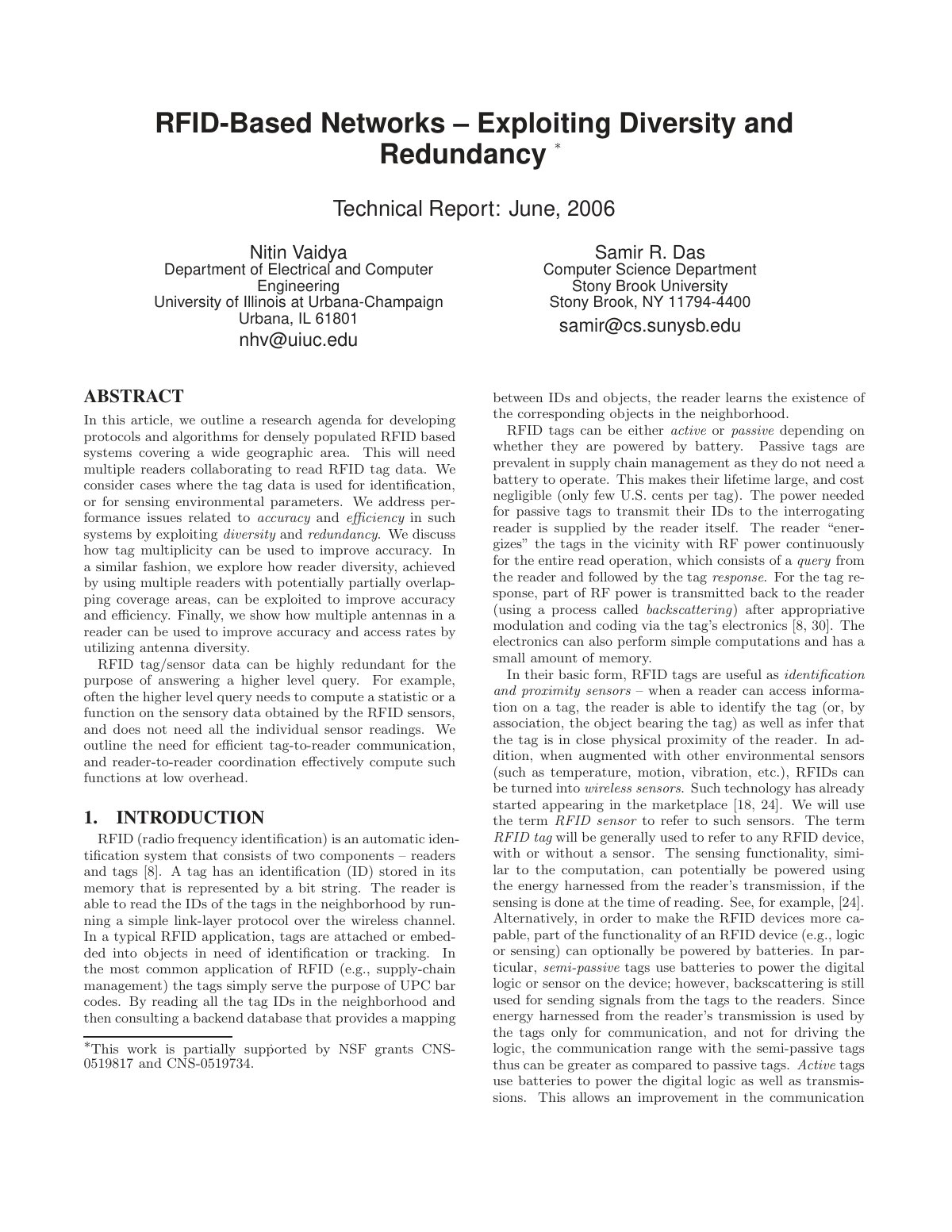 First page of RFID based networks