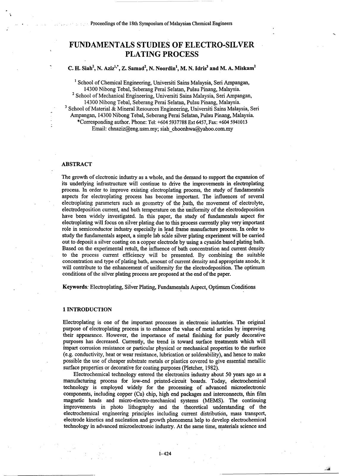First page of FUNDAMENTALS STUDIES OF ｅｌｅｃｔｒｏｾｓｉｌｖｅｒ PLATING PROCESS