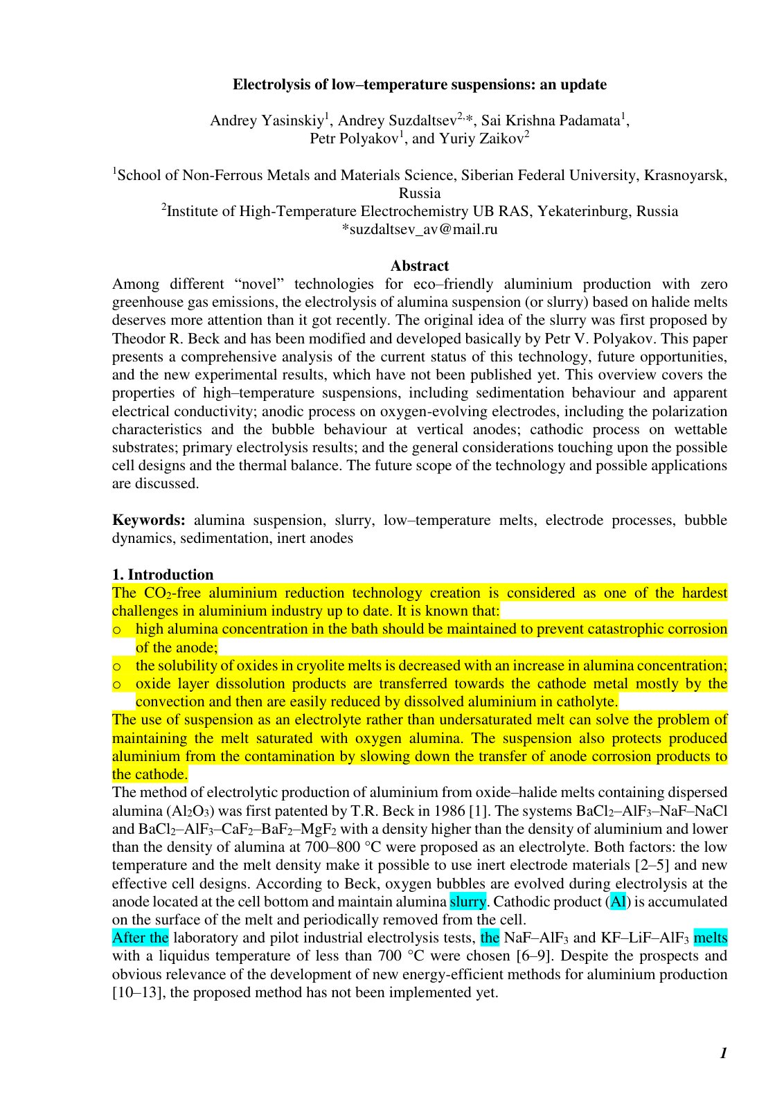 First page of Electrolysis of Low temperature Suspensi