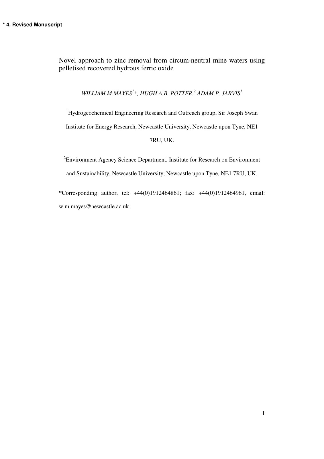 First page of Novel approach to zinc removal from circ