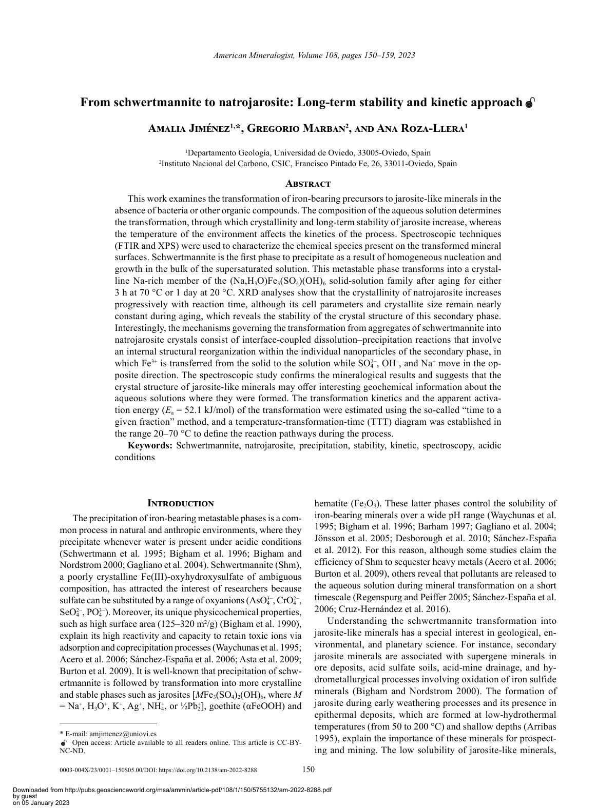 First page of From schwertmannite to natrojarosite: Long-term stability and kinetic approach