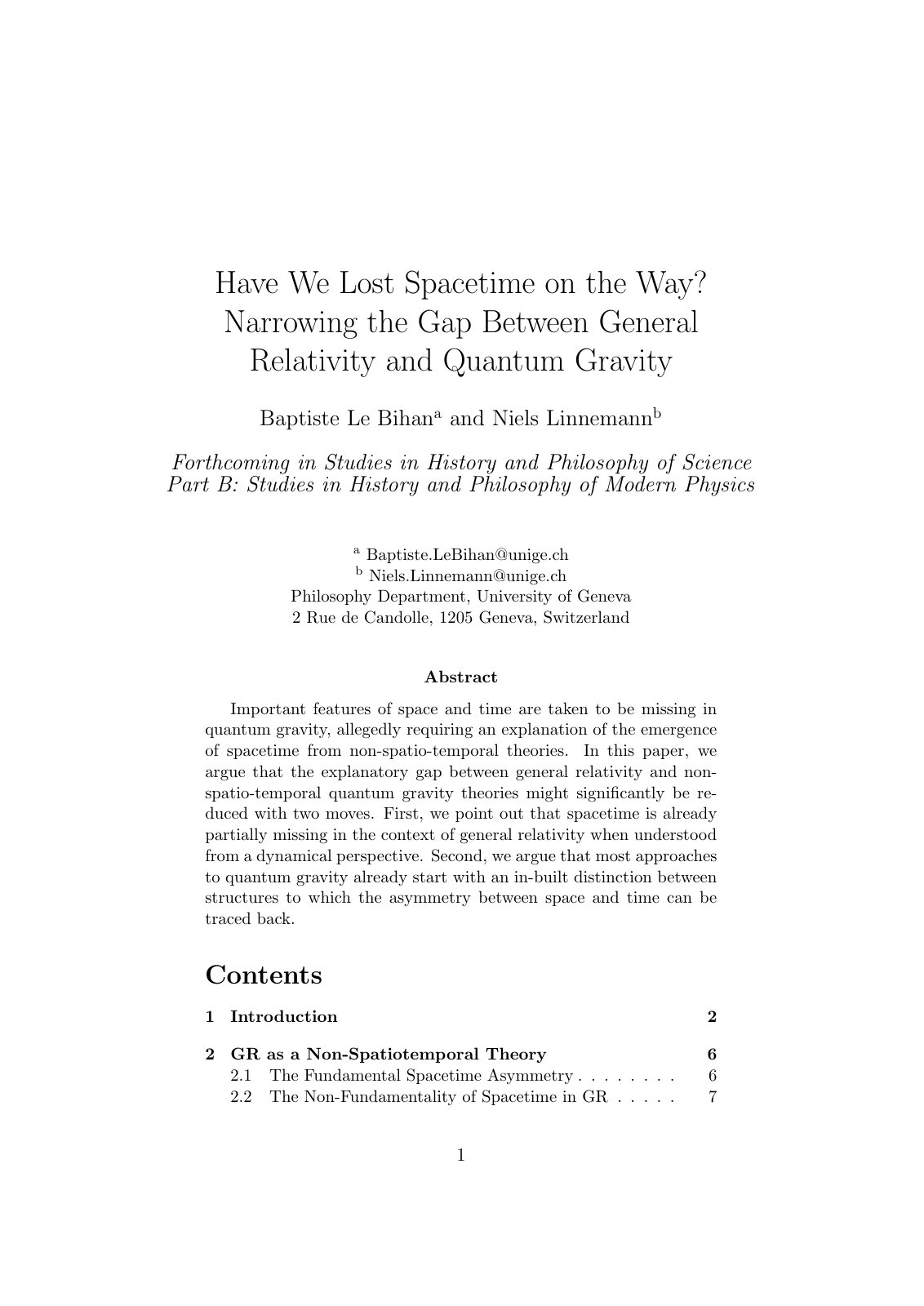 First page of Have We Lost Spacetime on the Way Narrow