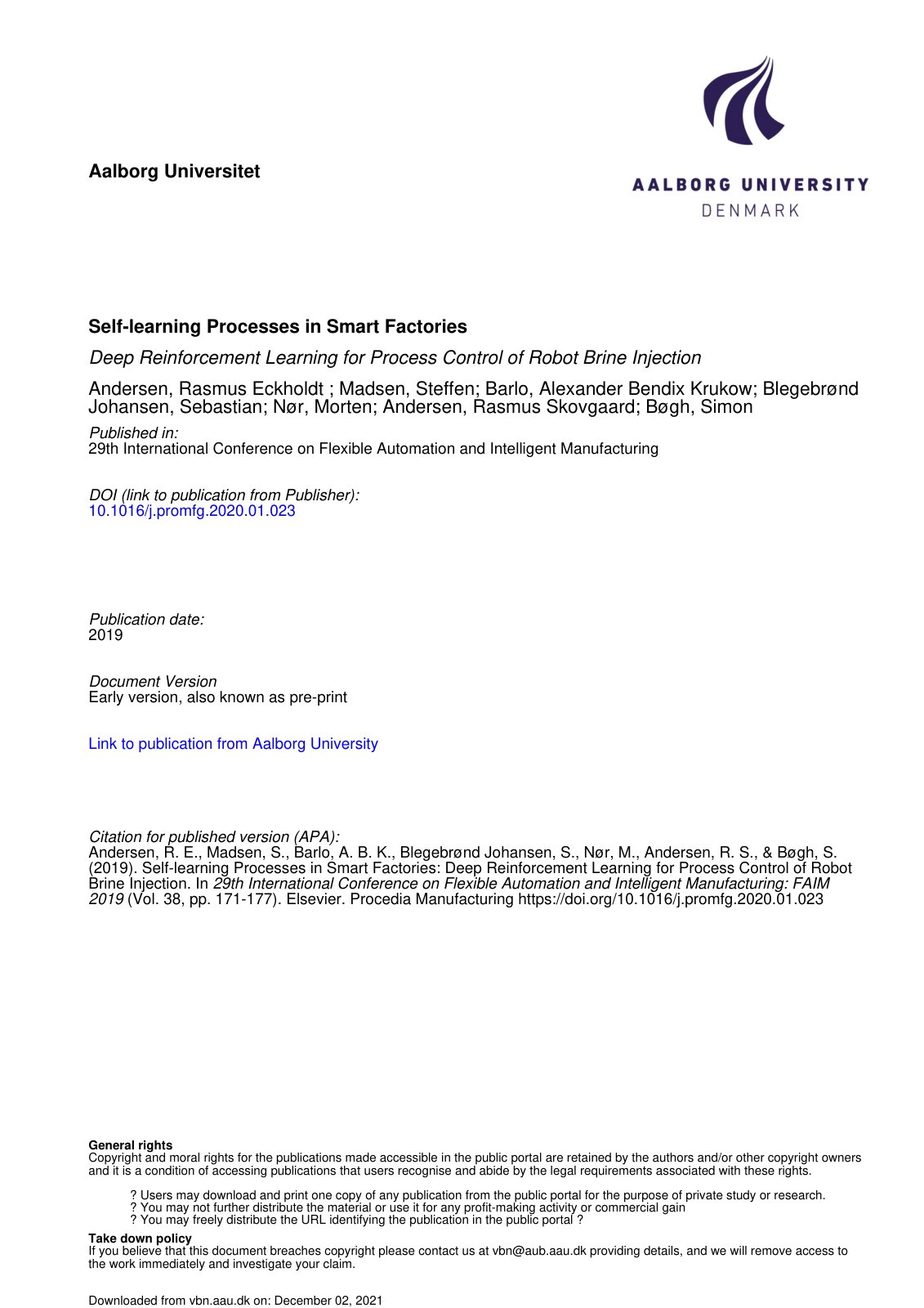 First page of Self learning Processes in Smart Factori