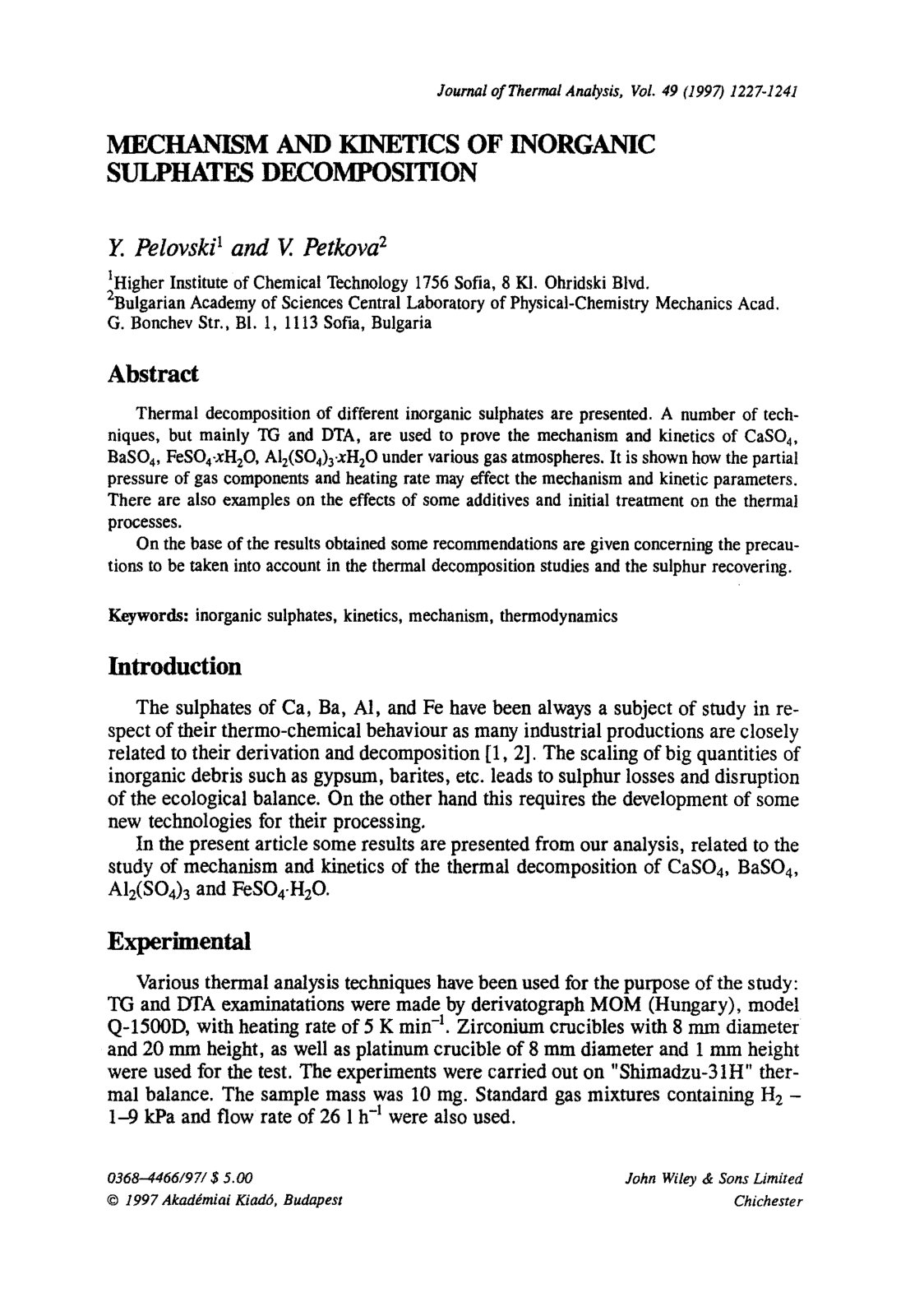 First page of Mechanism and kinetics of inorganic sulp