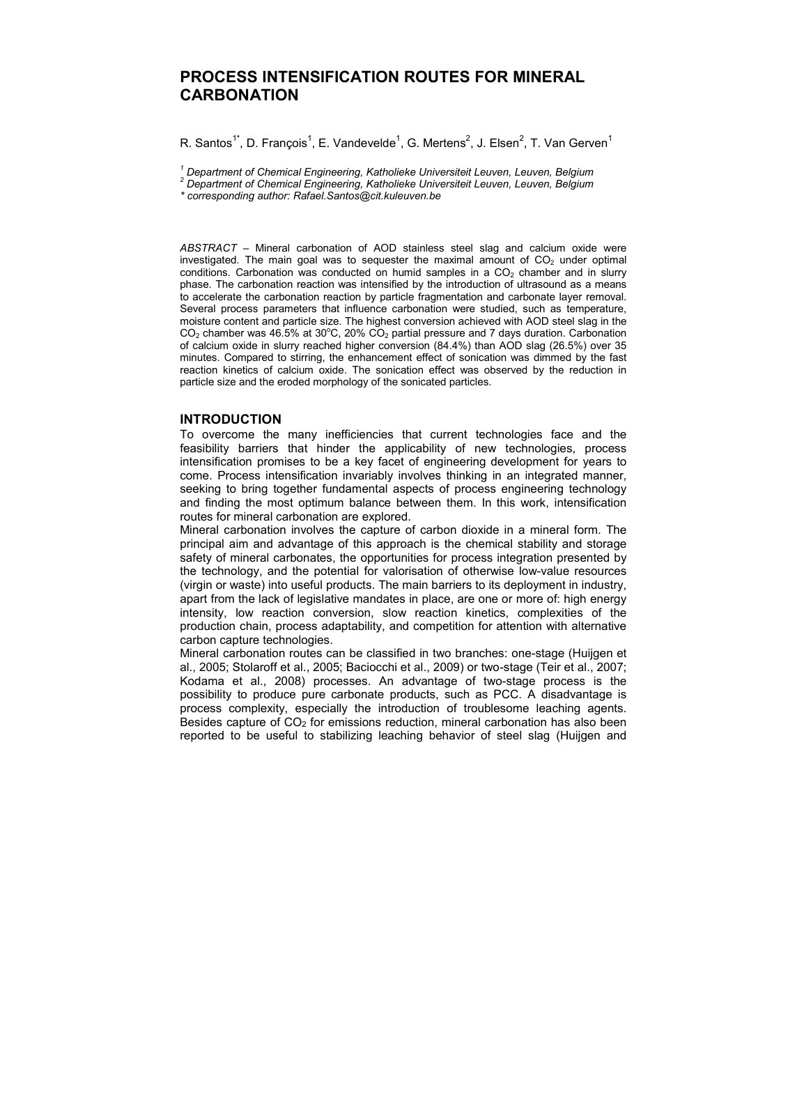 First page of Process intensification routes for miner